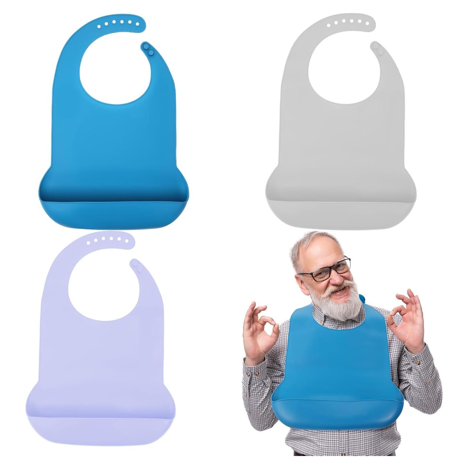 Paquete de 3 Baberos de Silicona para Adultos - Lavables y Ajustables