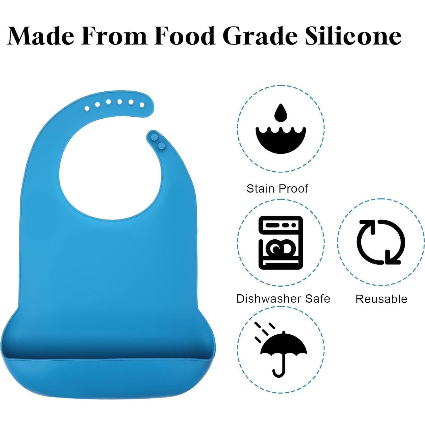 Paquete de 3 Baberos de Silicona para Adultos - Lavables y Ajustables