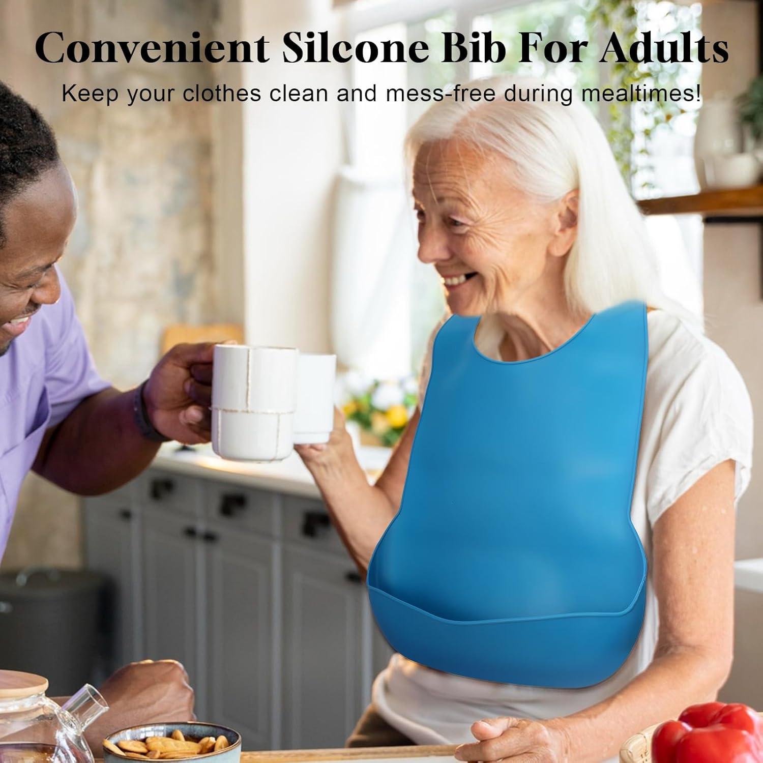 Paquete de 3 Baberos de Silicona para Adultos - Lavables y Ajustables