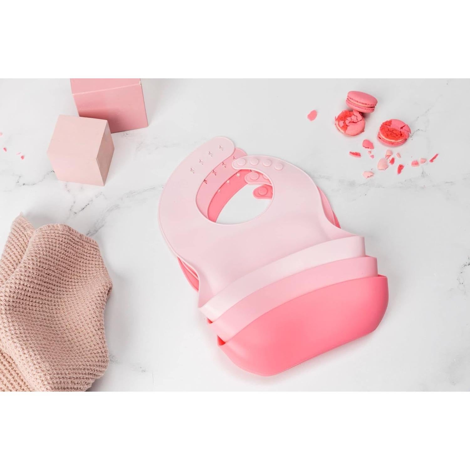 Baberos de Silicona Daisy Frills Set de 3 Rosa Suave