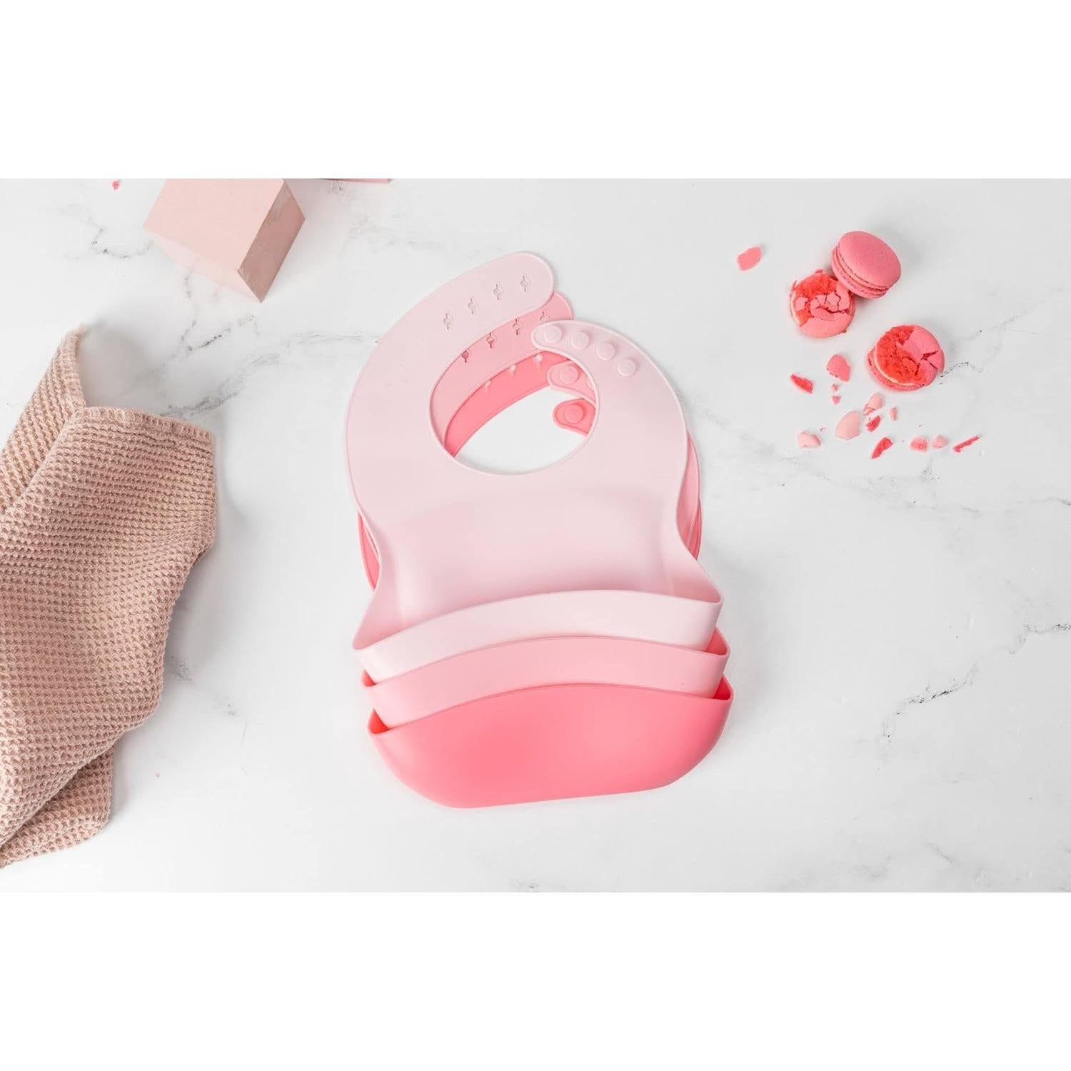 Baberos de Silicona Daisy Frills Set de 3 Rosa Suave