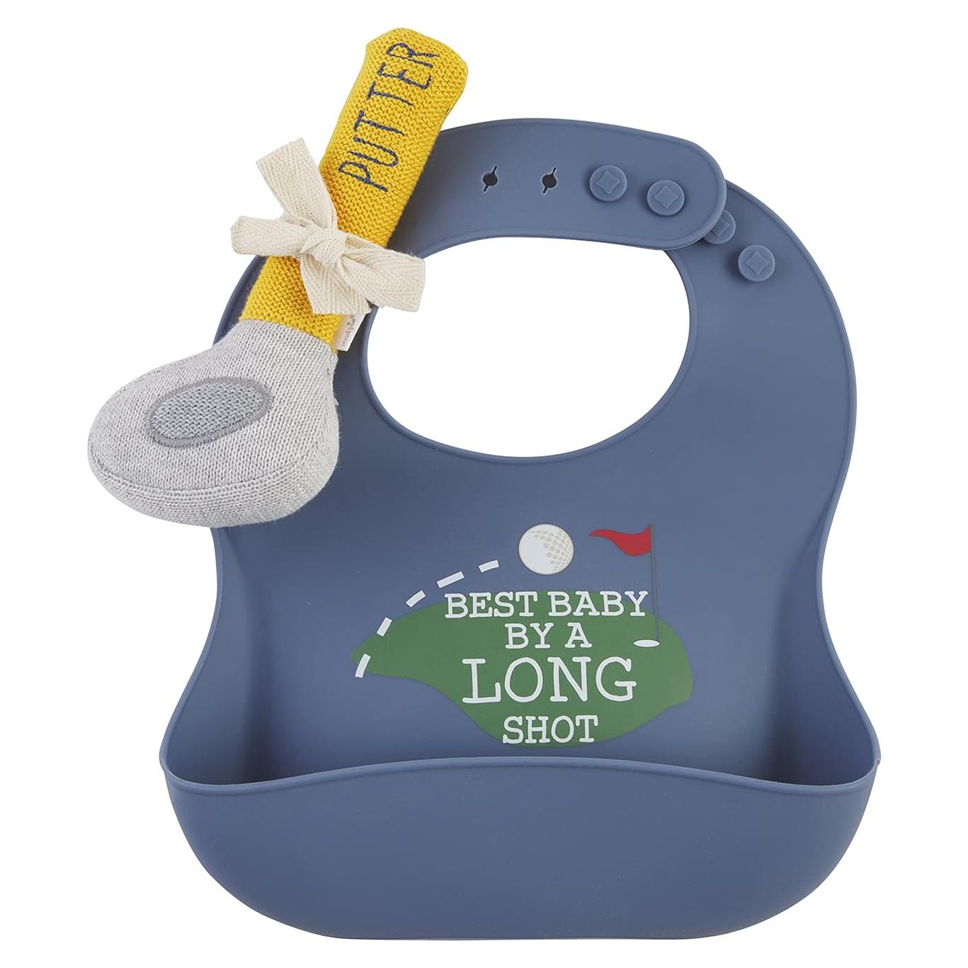 Conjunto Babero Silicona y Sonajero Golf Mud Pie 2 Piezas