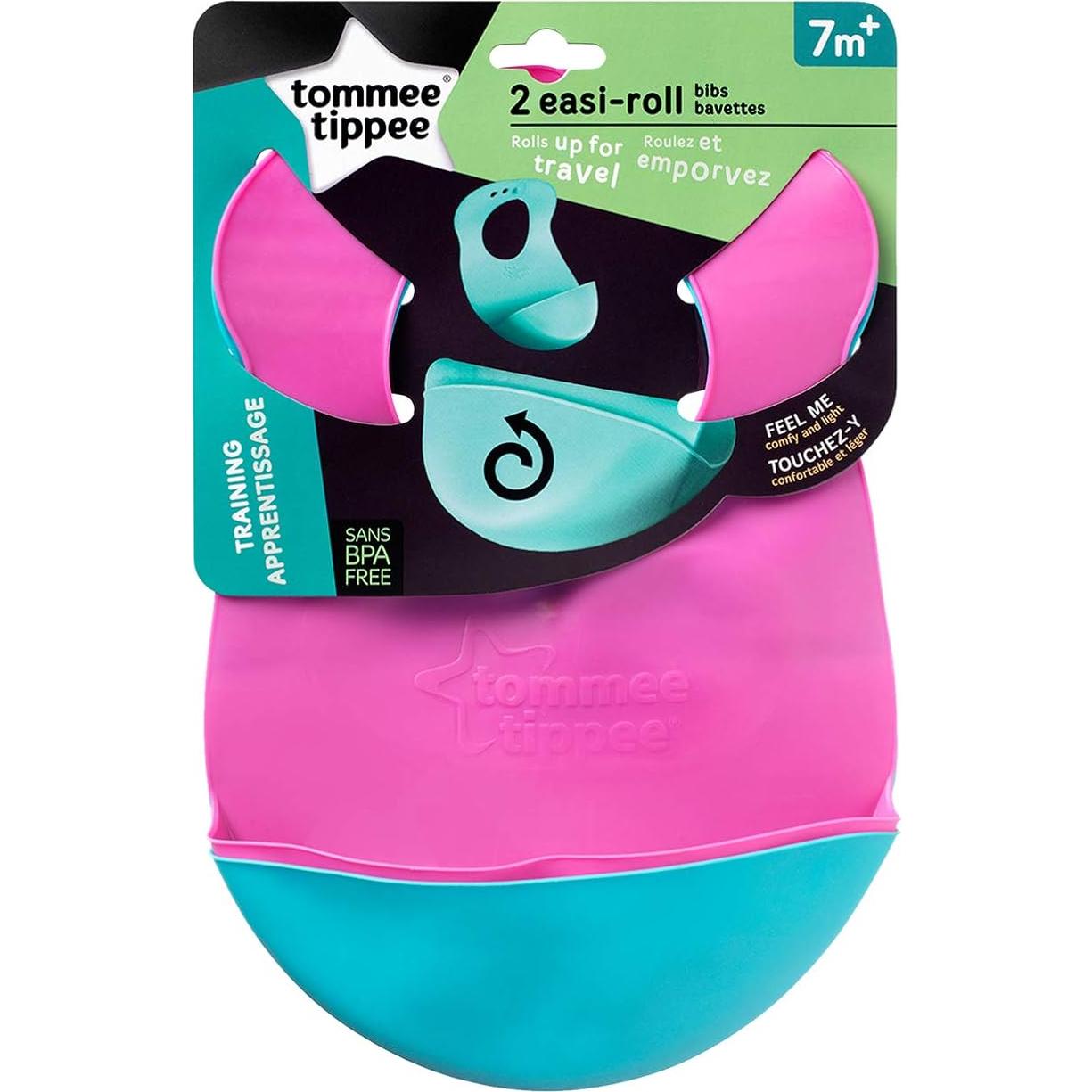 Babero Easi-Roll Tommee Tippee Rosa y Verde 7+ Meses - 3 Piezas