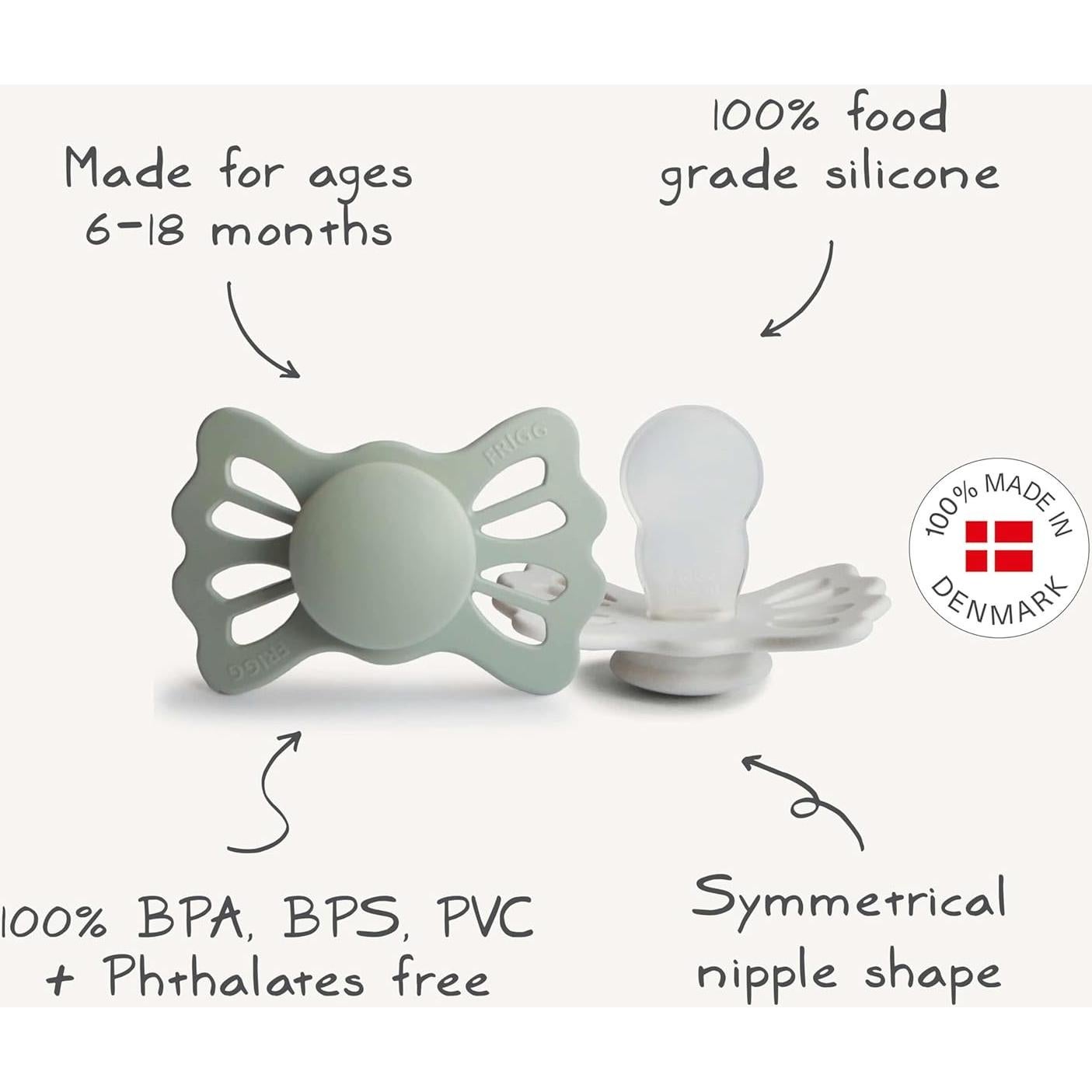 Chupete de Silicona FRIGG Lucky Simétrico 6-18 Meses Crema/Rosado