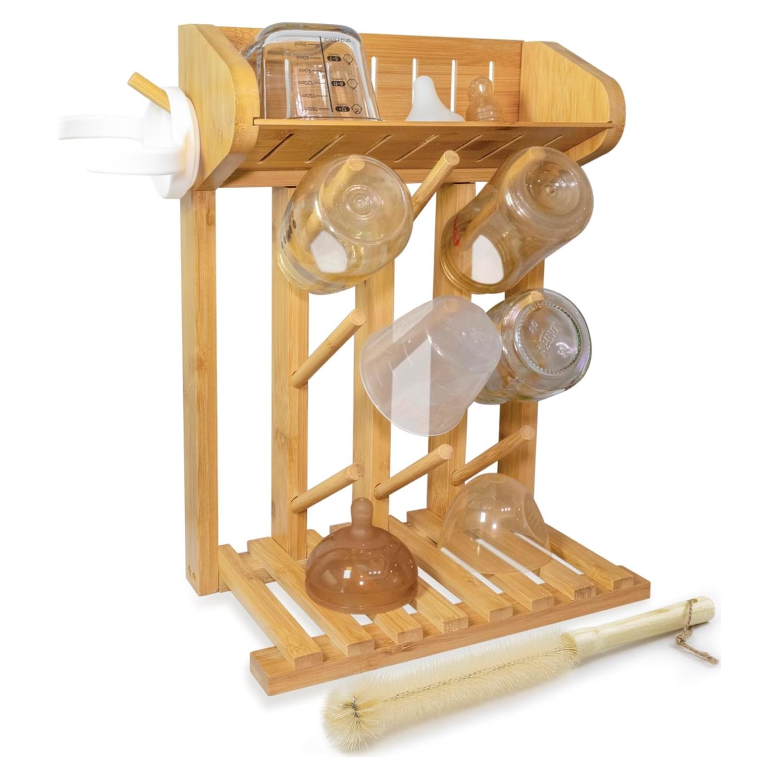 Secador de Botellas de Bebé AKS B2C de Bambú Natural, 9 Botellas