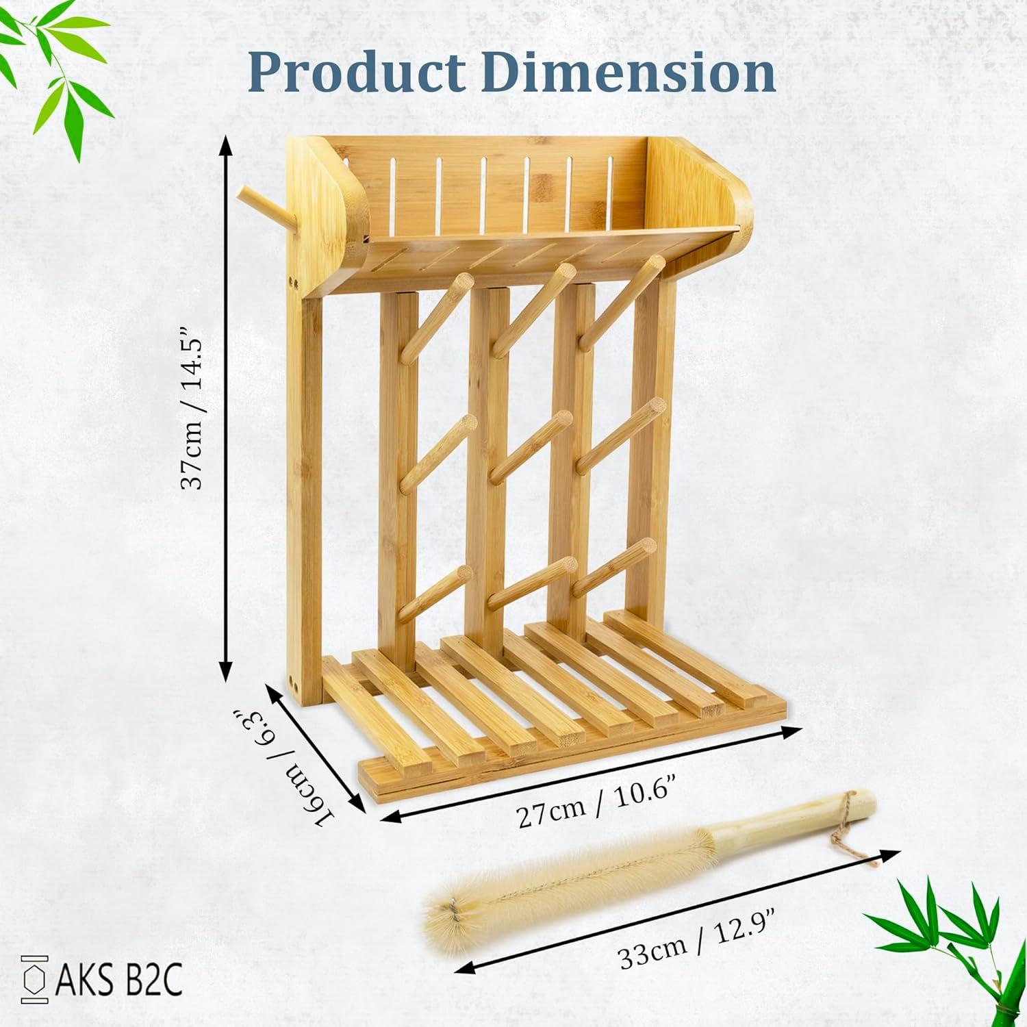 Secador de Botellas de Bebé AKS B2C de Bambú Natural, 9 Botellas