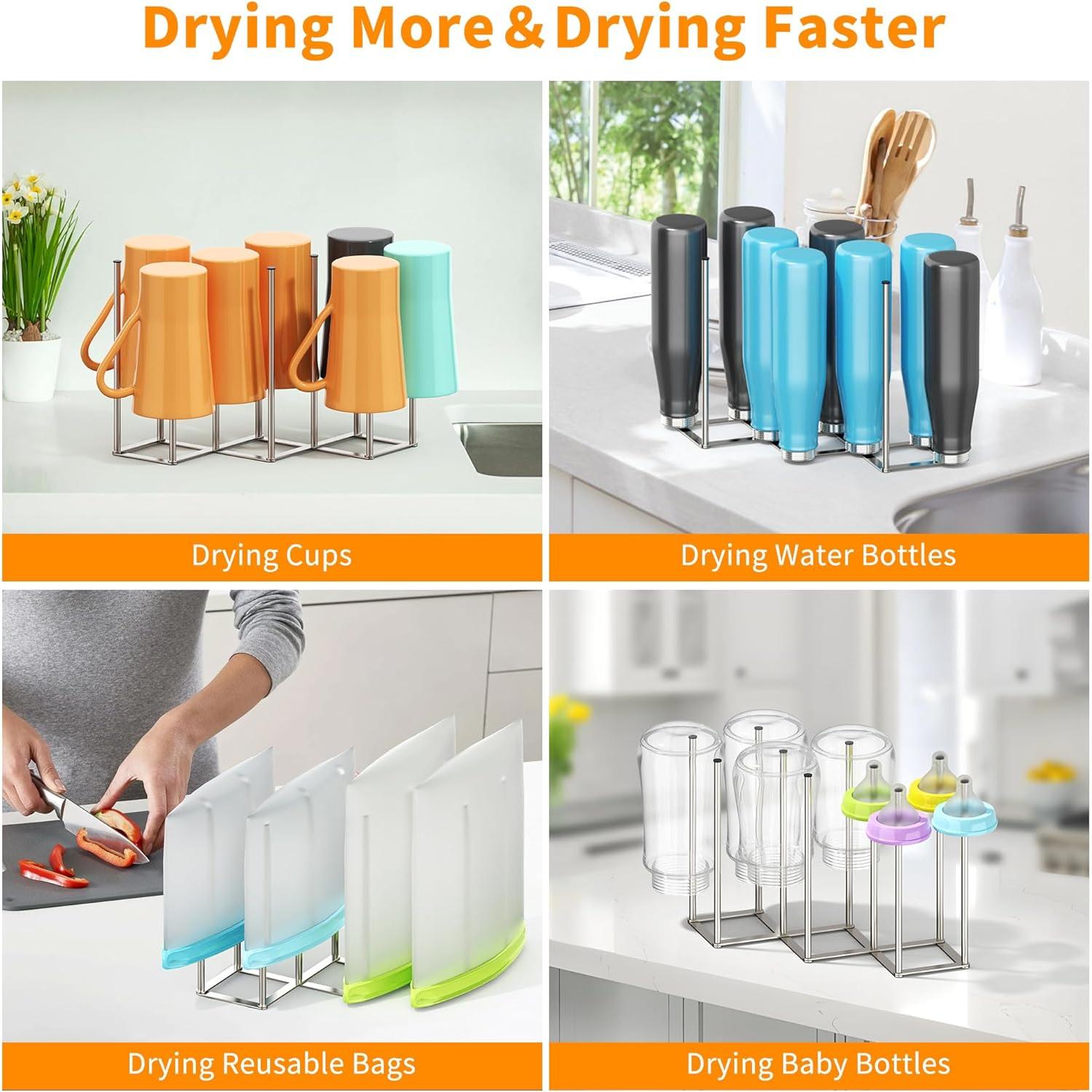 Estante de Secado de Botellas Plegable PLUVON Acero Inoxidable