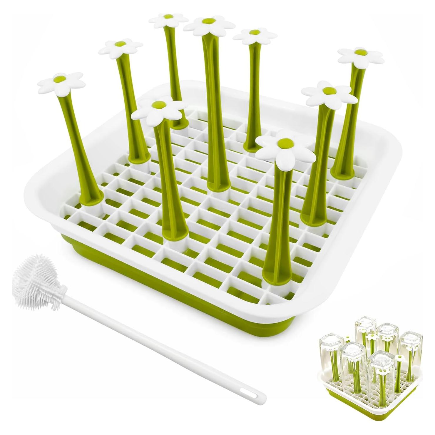 Soporte Secado Botellas EQUNROY Plegable Verde 9 Varillas