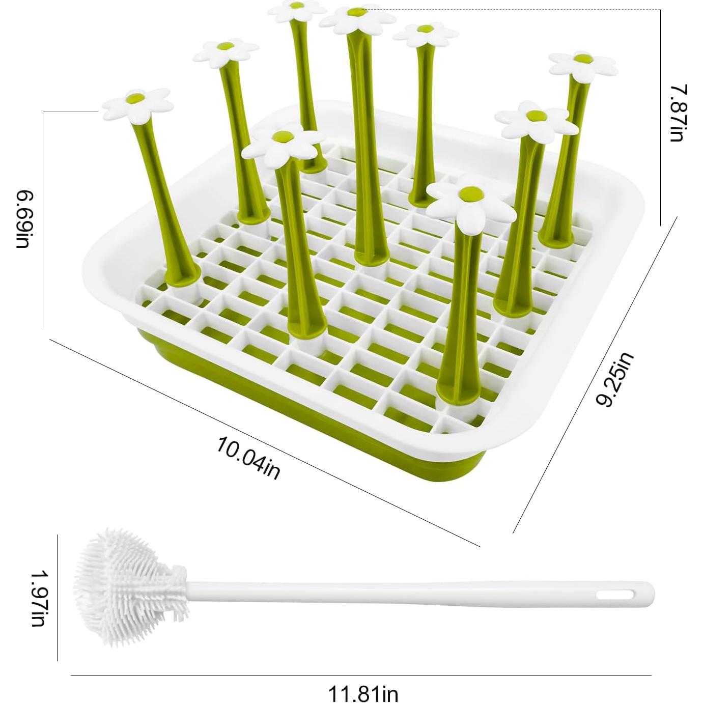 Soporte Secado Botellas EQUNROY Plegable Verde 9 Varillas