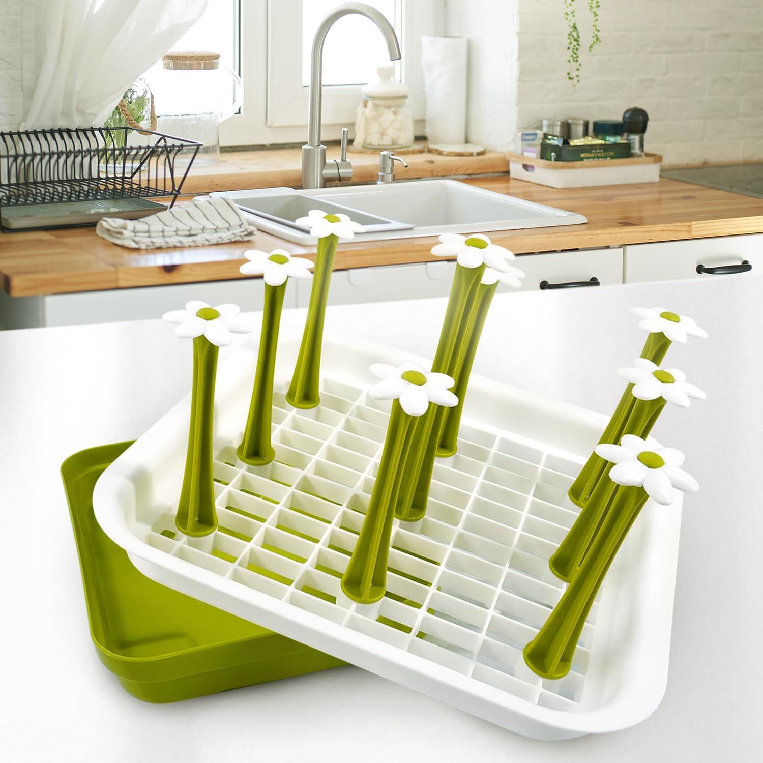 Soporte Secado Botellas EQUNROY Plegable Verde 9 Varillas