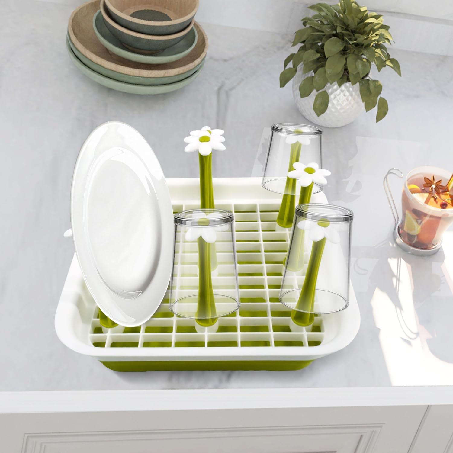 Soporte Secado Botellas EQUNROY Plegable Verde 9 Varillas