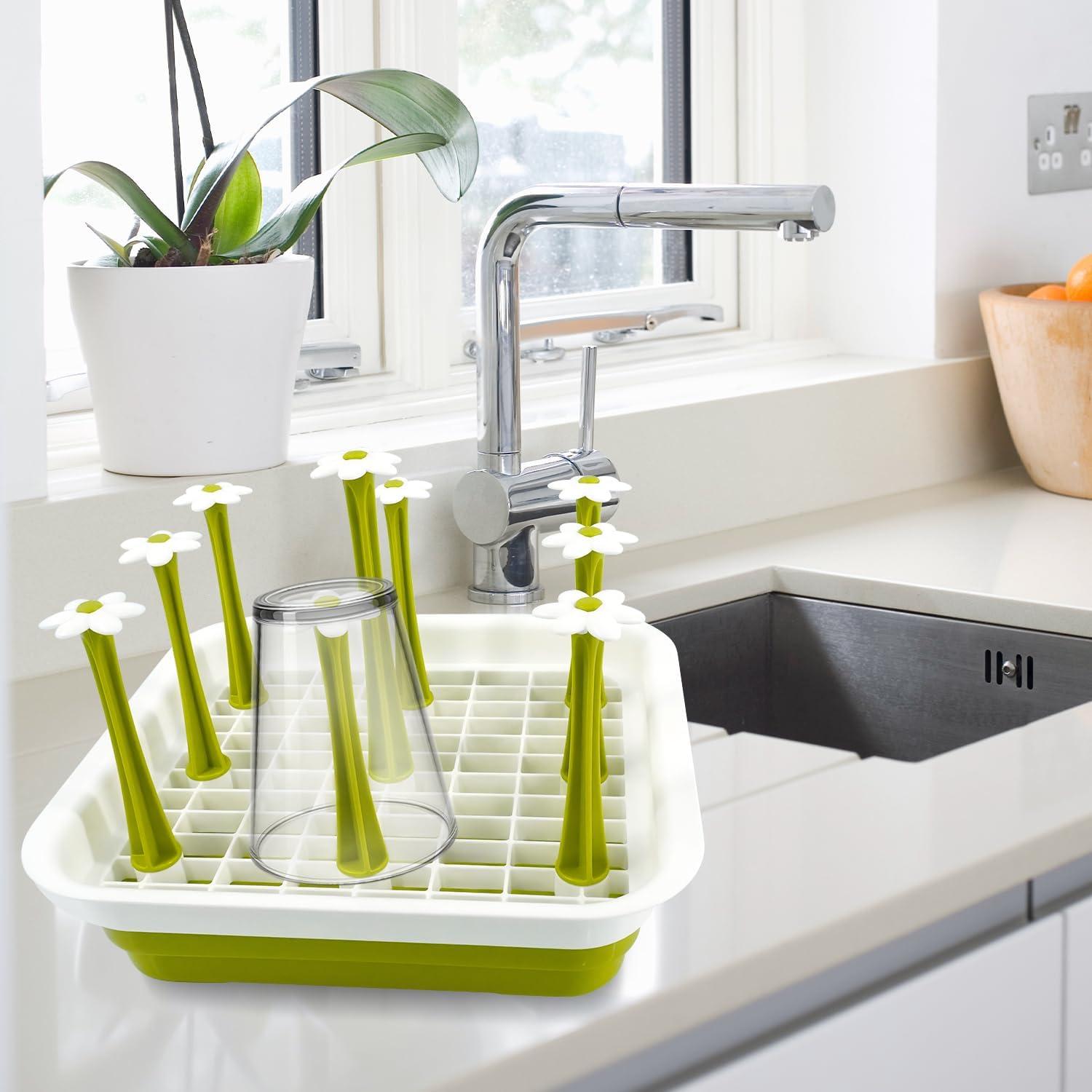 Soporte Secado Botellas EQUNROY Plegable Verde 9 Varillas