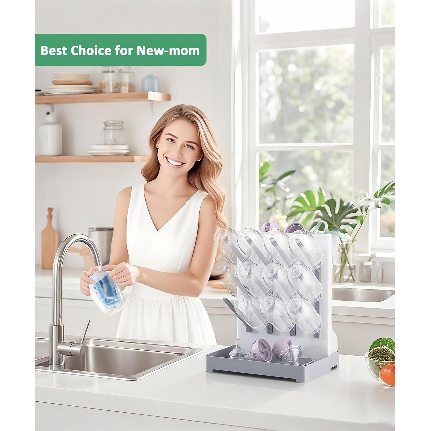 Soporte para Secado de Biberones Ariseno Gris - Organizador Antideslizante