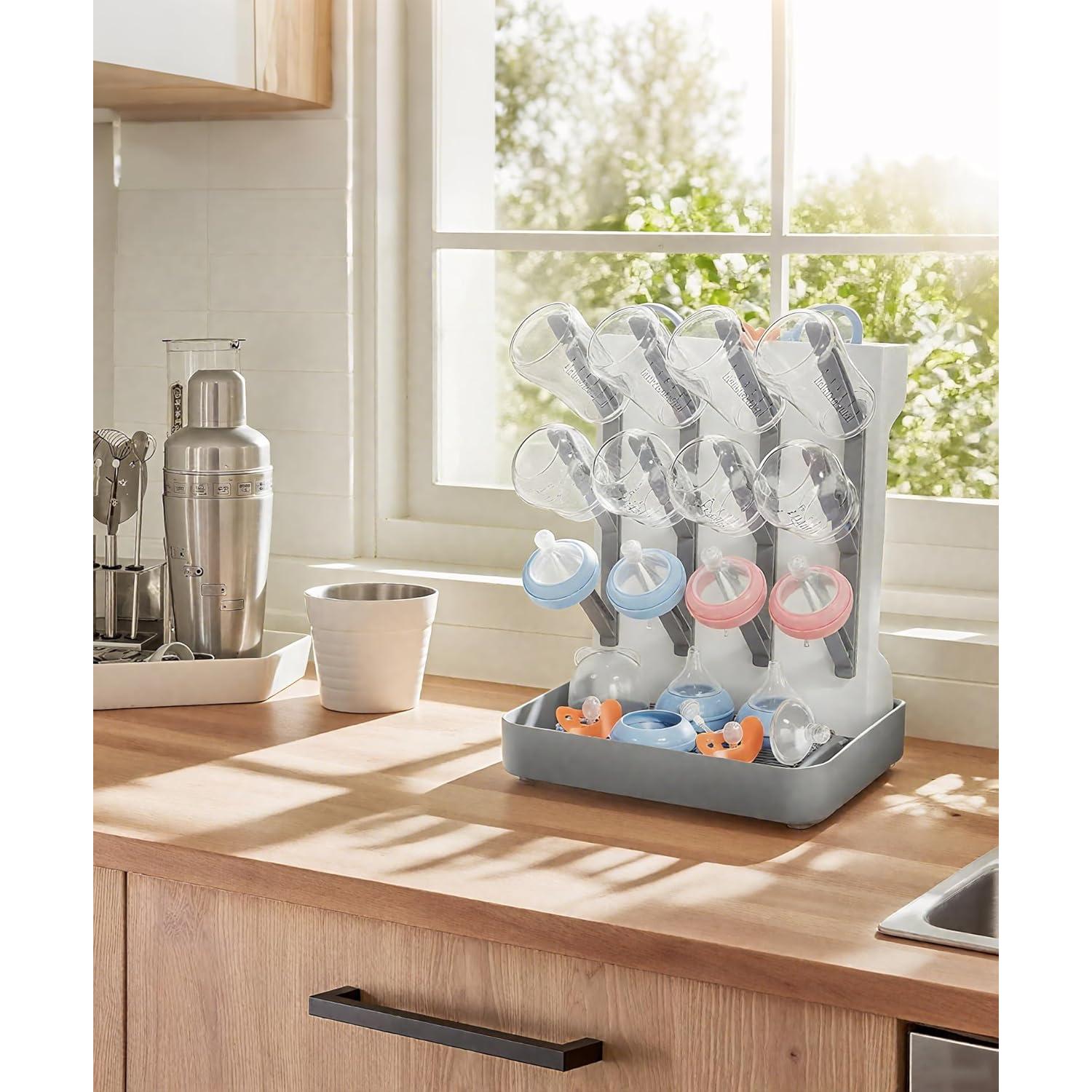 Soporte para Secado de Biberones Ariseno Gris - Organizador Antideslizante