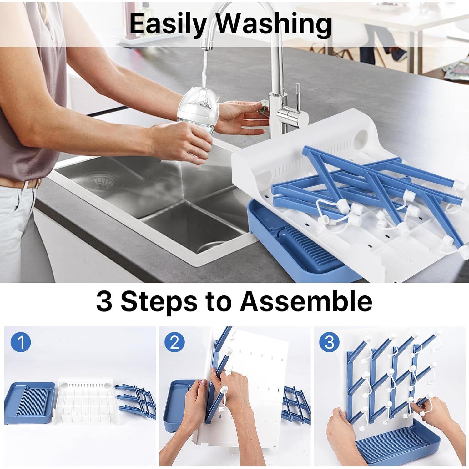 Soporte de Secado de Biberones Nollapo Azul - Ahorra Espacio