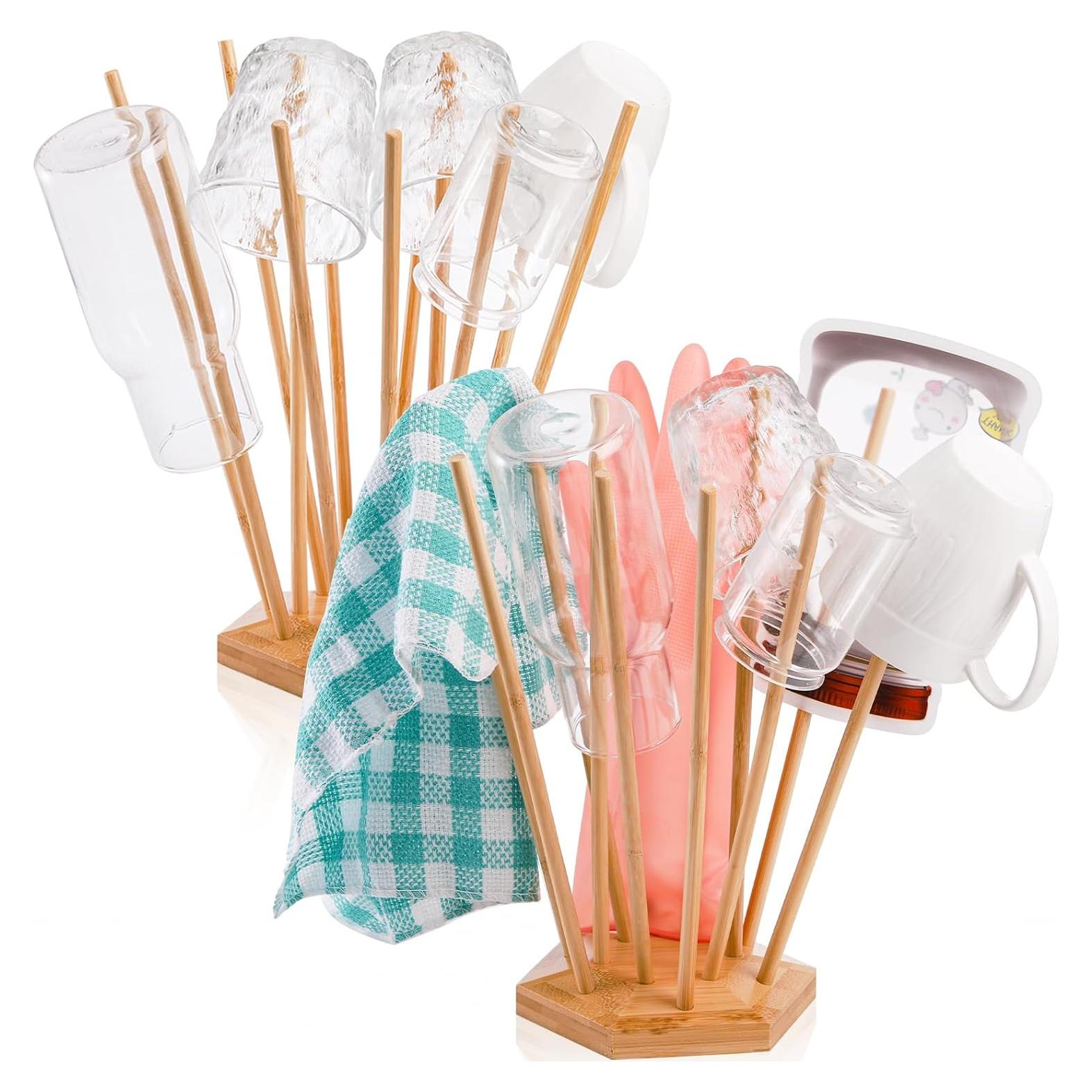 Soporte de Secado de Bambú Elsjoy para Botellas y Bolsas - 2 Piezas