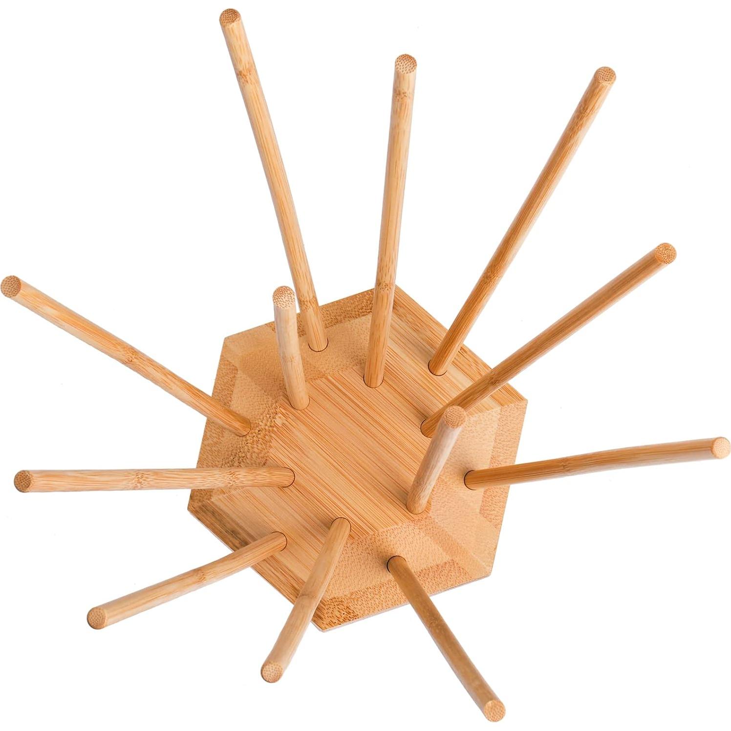 Soporte de Secado de Bambú Elsjoy para Botellas y Bolsas - 2 Piezas