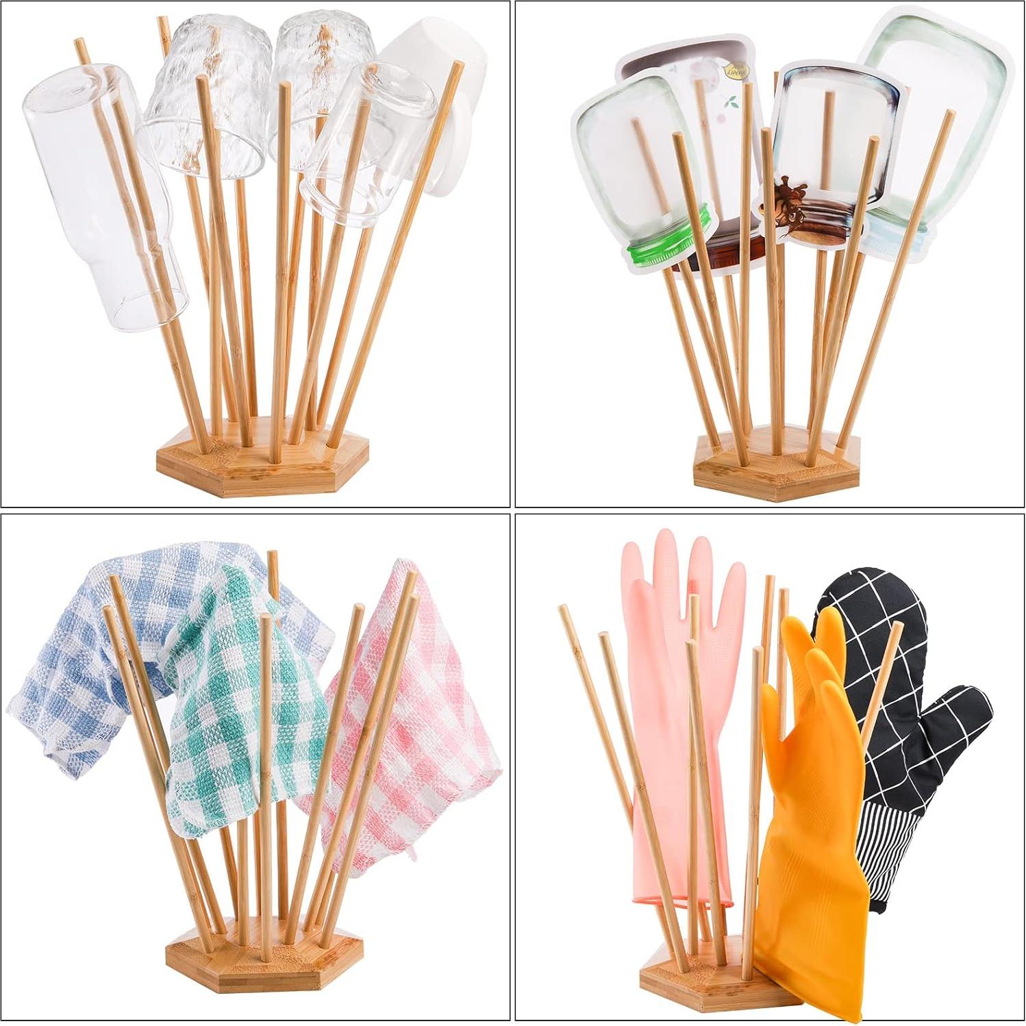 Soporte de Secado de Bambú Elsjoy para Botellas y Bolsas - 2 Piezas