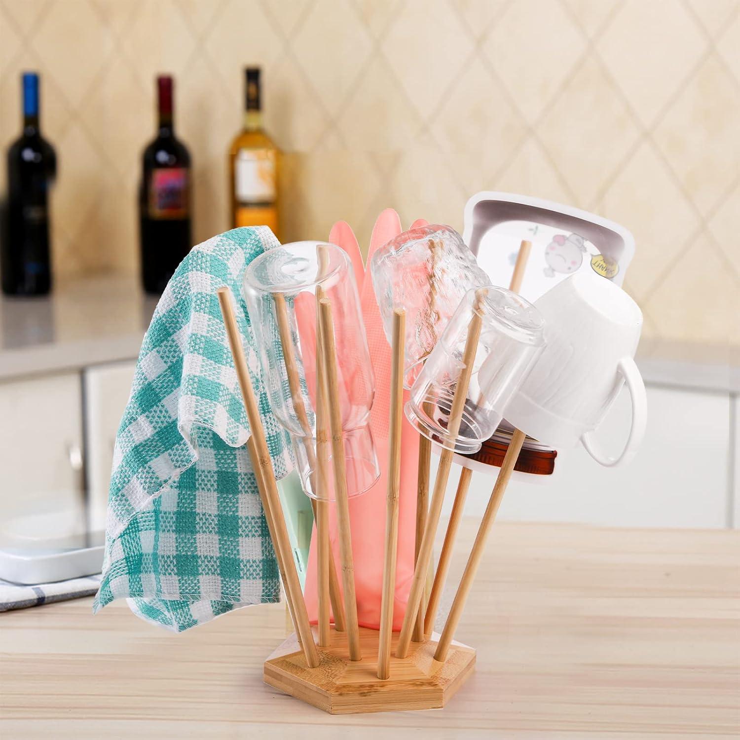 Soporte de Secado de Bambú Elsjoy para Botellas y Bolsas - 2 Piezas