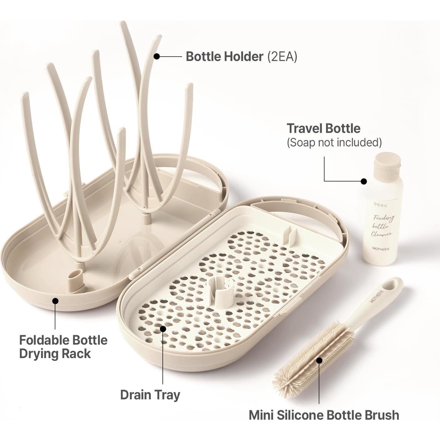 Juego de Estante Secador de Biberones MOTHER-K con Cepillo