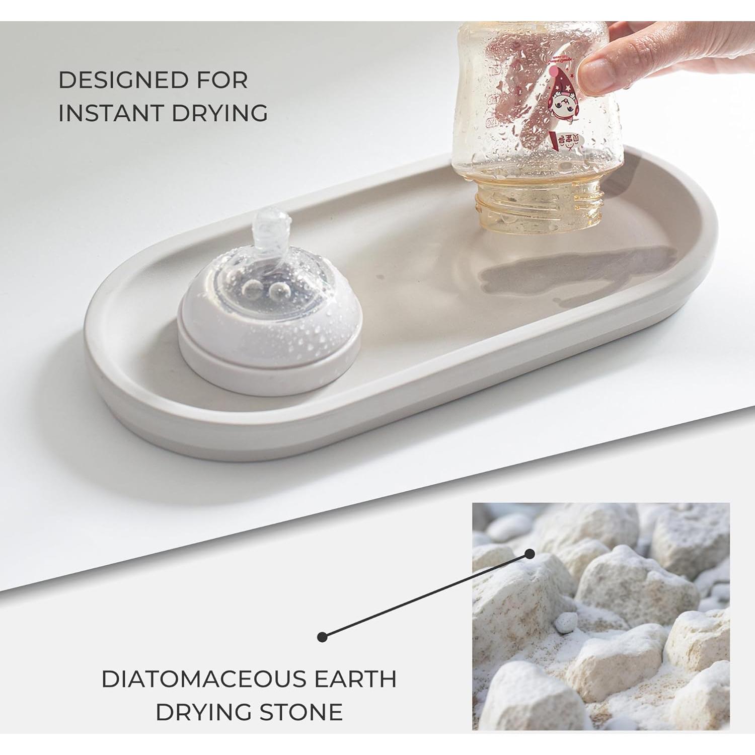 Bandeja de Piedra Selegna - Secado Rápido, Multiusos, Gris Claro