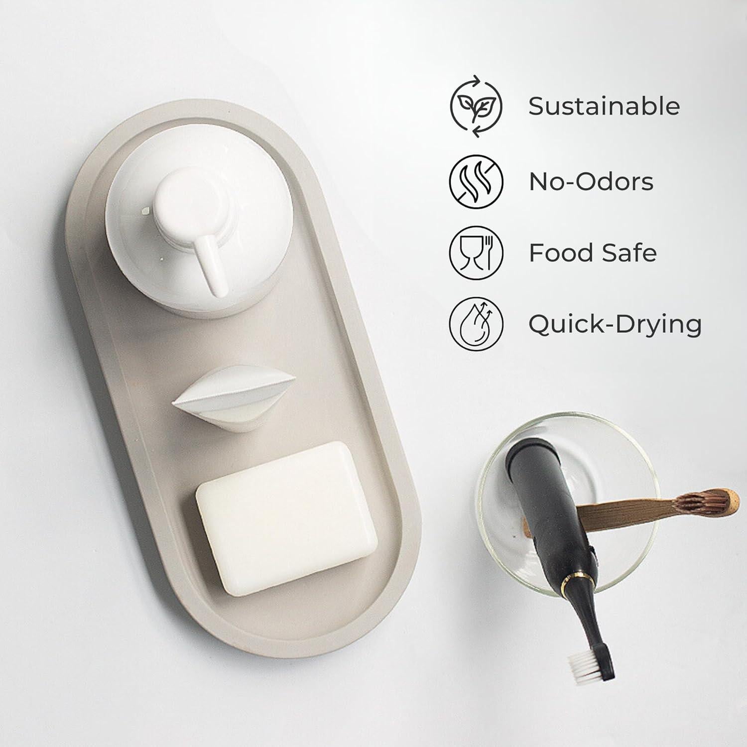 Bandeja de Piedra Selegna - Secado Rápido, Multiusos, Gris Claro