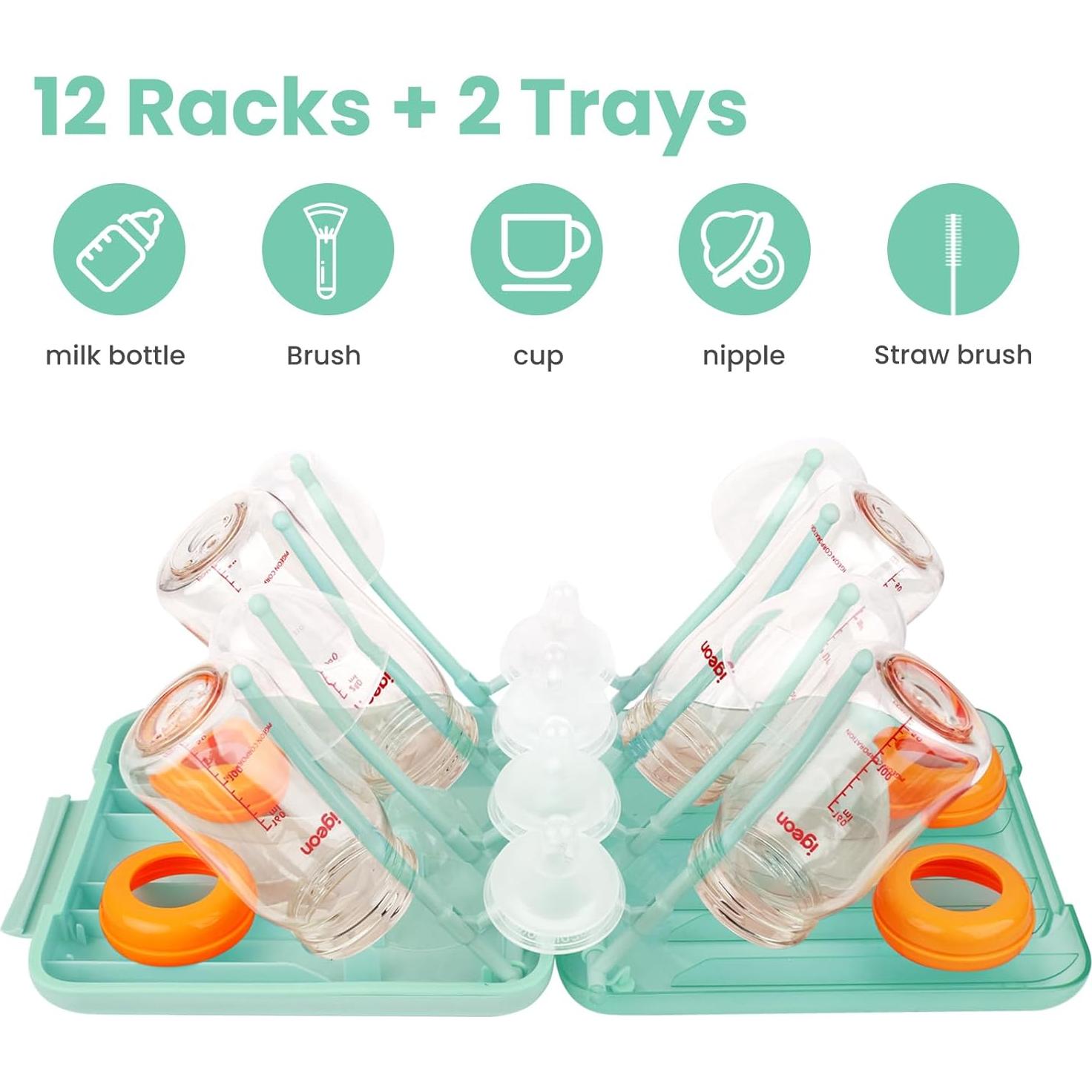 Kit Limpiador de Botellas Rrwin 6 en 1 con Estante Secado Verde