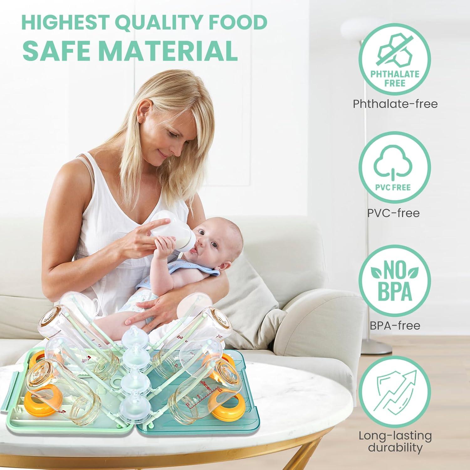 Kit Limpiador de Botellas Rrwin 6 en 1 con Estante Secado Verde