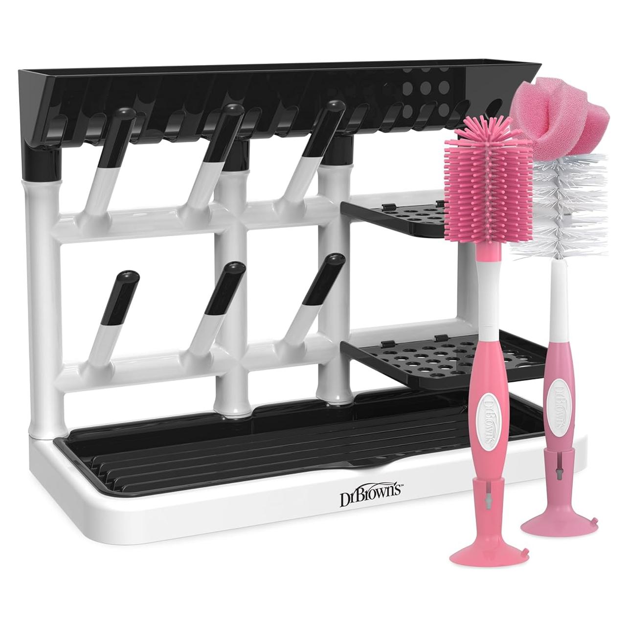 Torre de Secado Dr. Brown's Rosa con Cepillos para Biberones