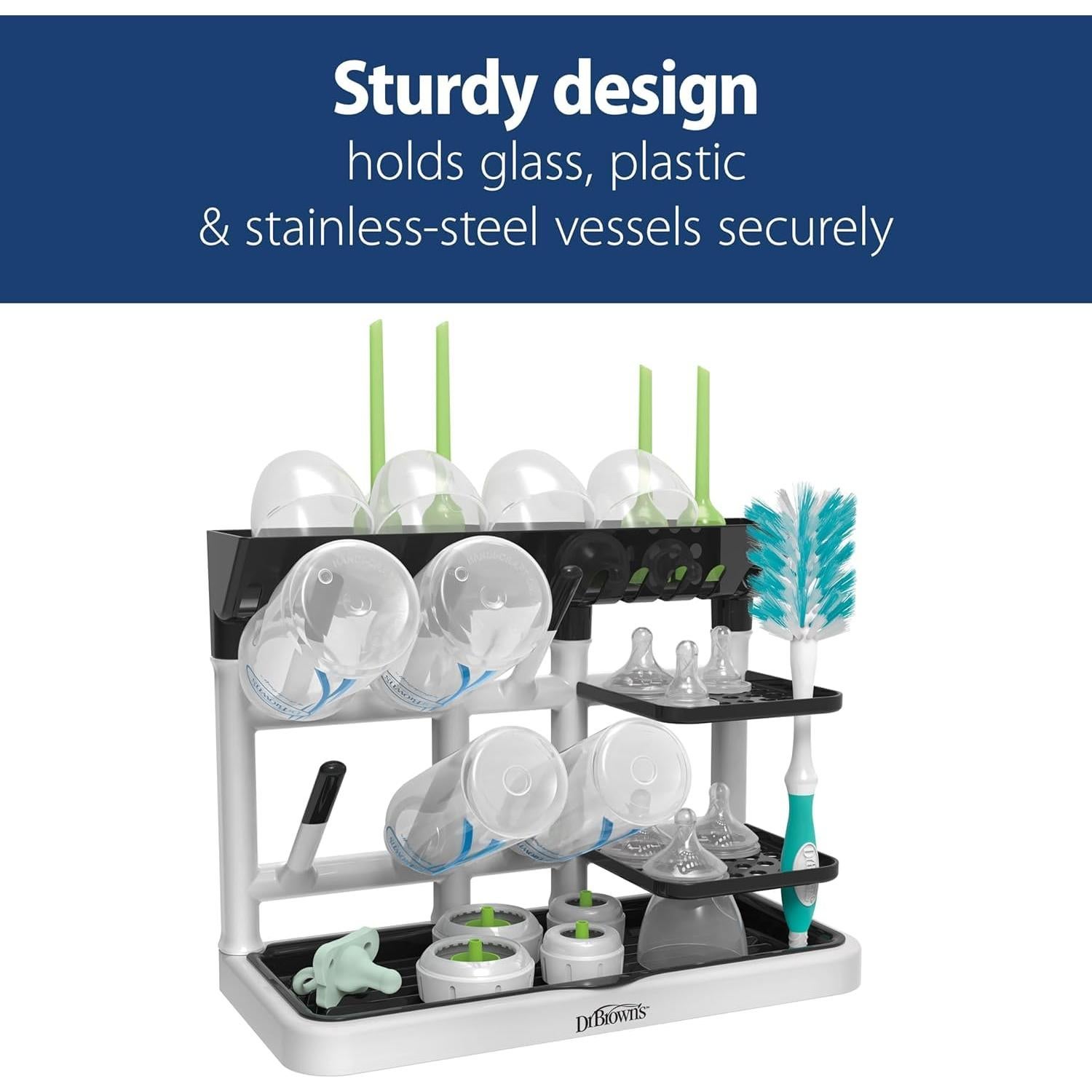 Torre de Secado Dr. Brown's Rosa con Cepillos para Biberones