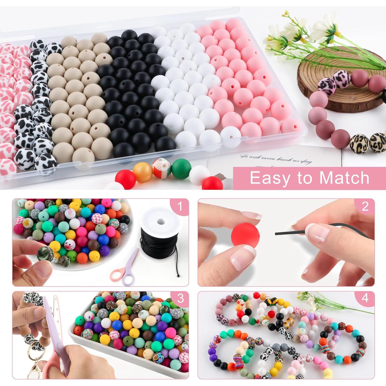 150 Perlas de Silicona 15mm HHCFAST Vaca Negra y Rosa