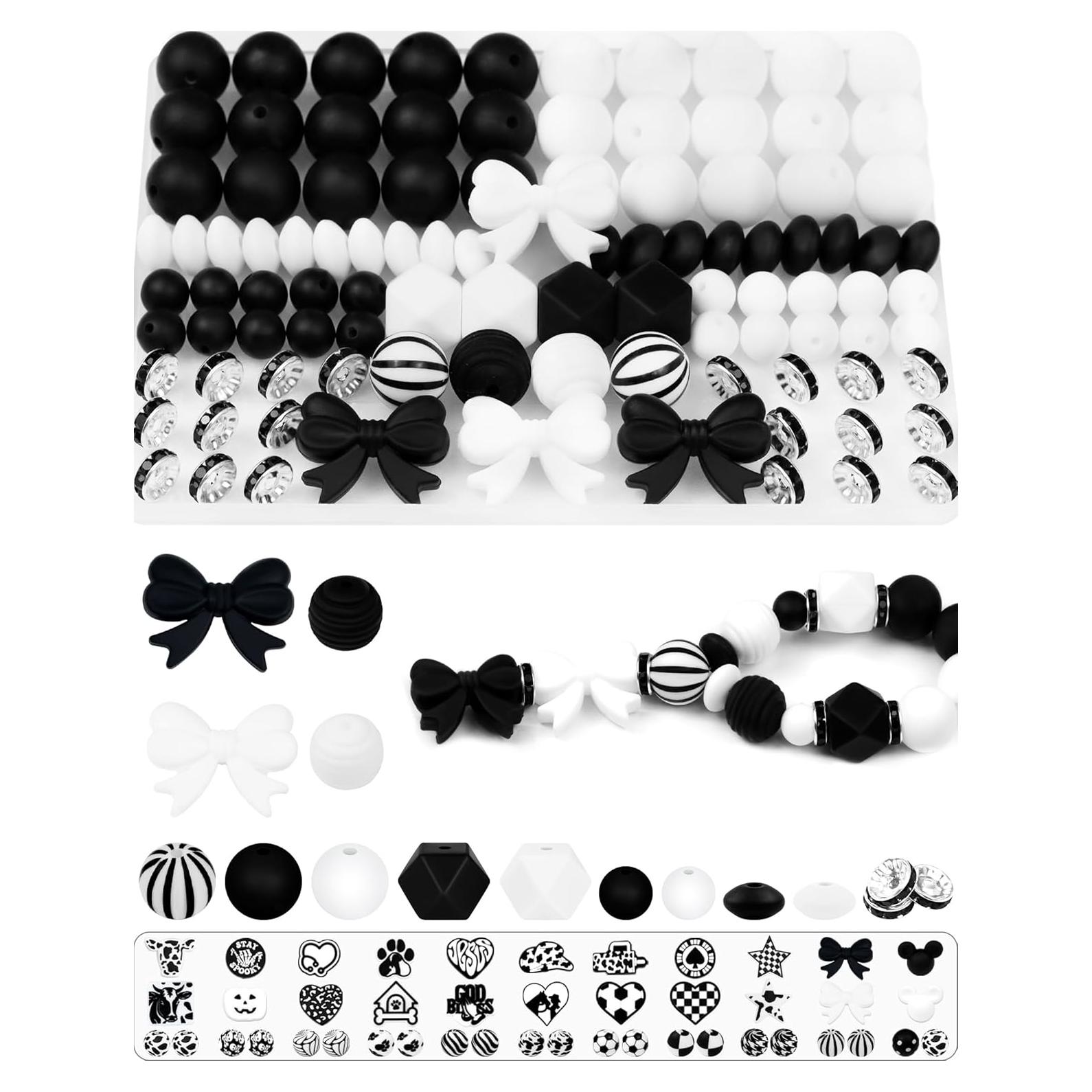 106 Perlas de Silicona FIVEIZERO Negras y Blancas para DIY