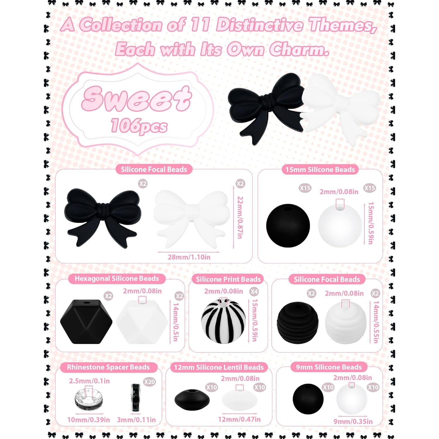 106 Perlas de Silicona FIVEIZERO Negras y Blancas para DIY