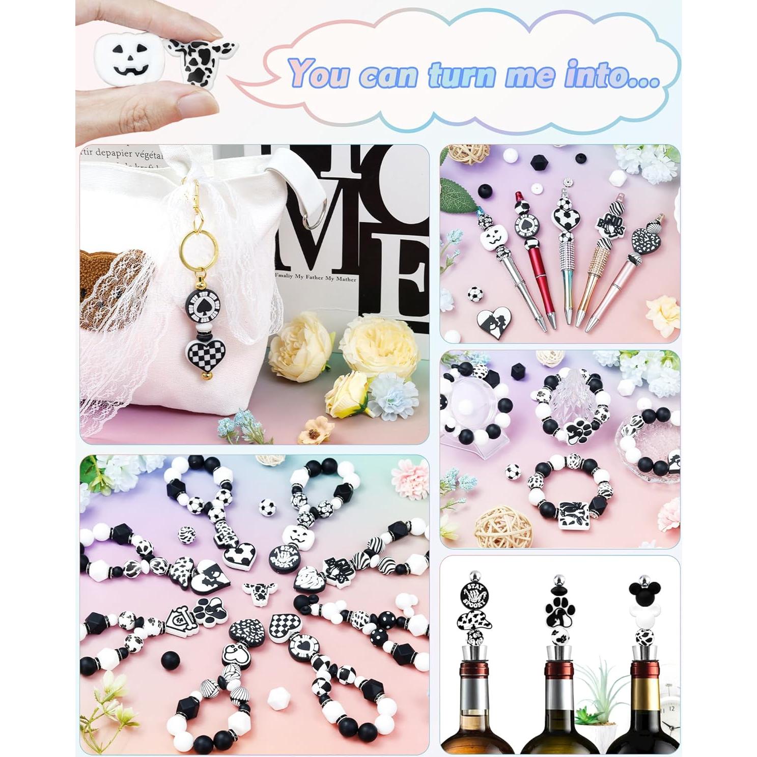 106 Perlas de Silicona FIVEIZERO Negras y Blancas para DIY