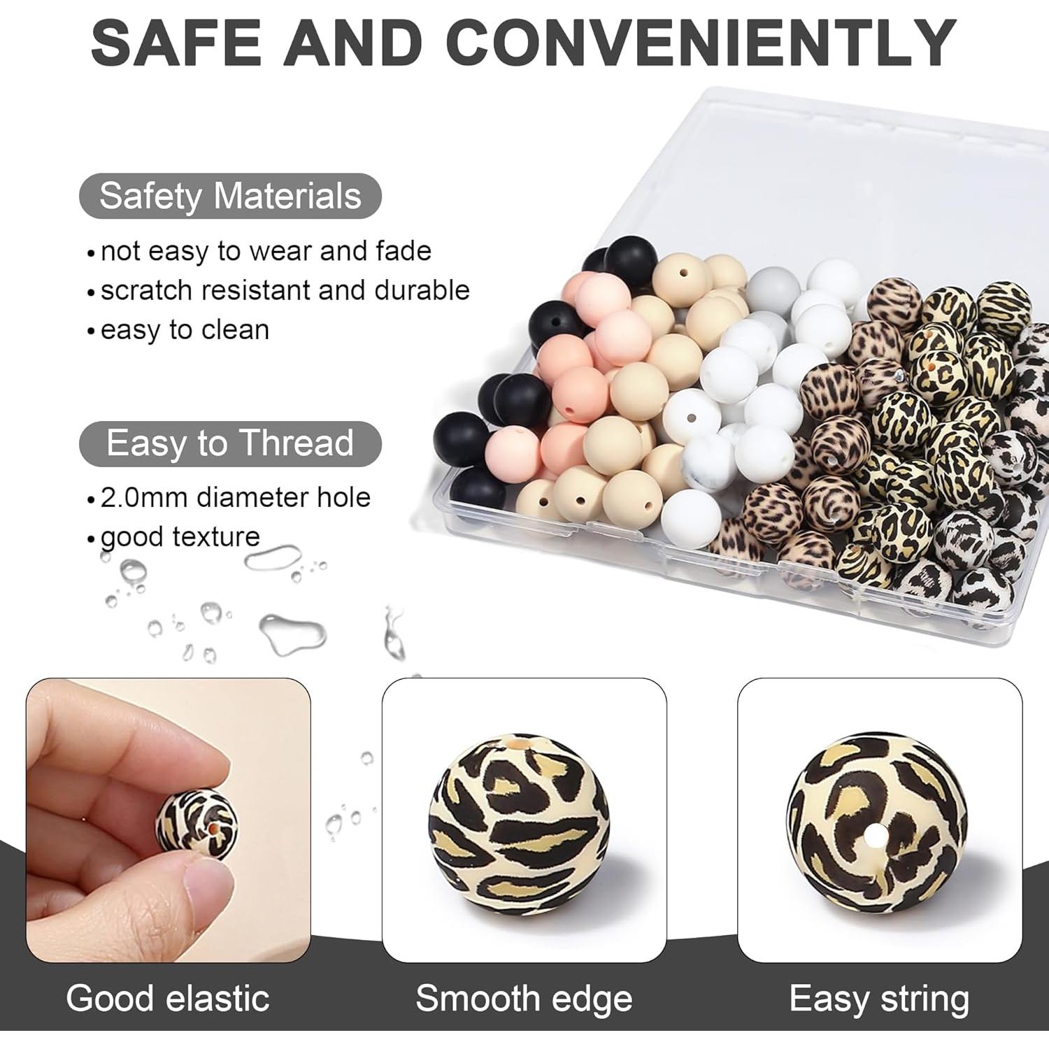 Perlas de Silicona 15mm NUKAYAI 70Pcs Leopardo Clásico