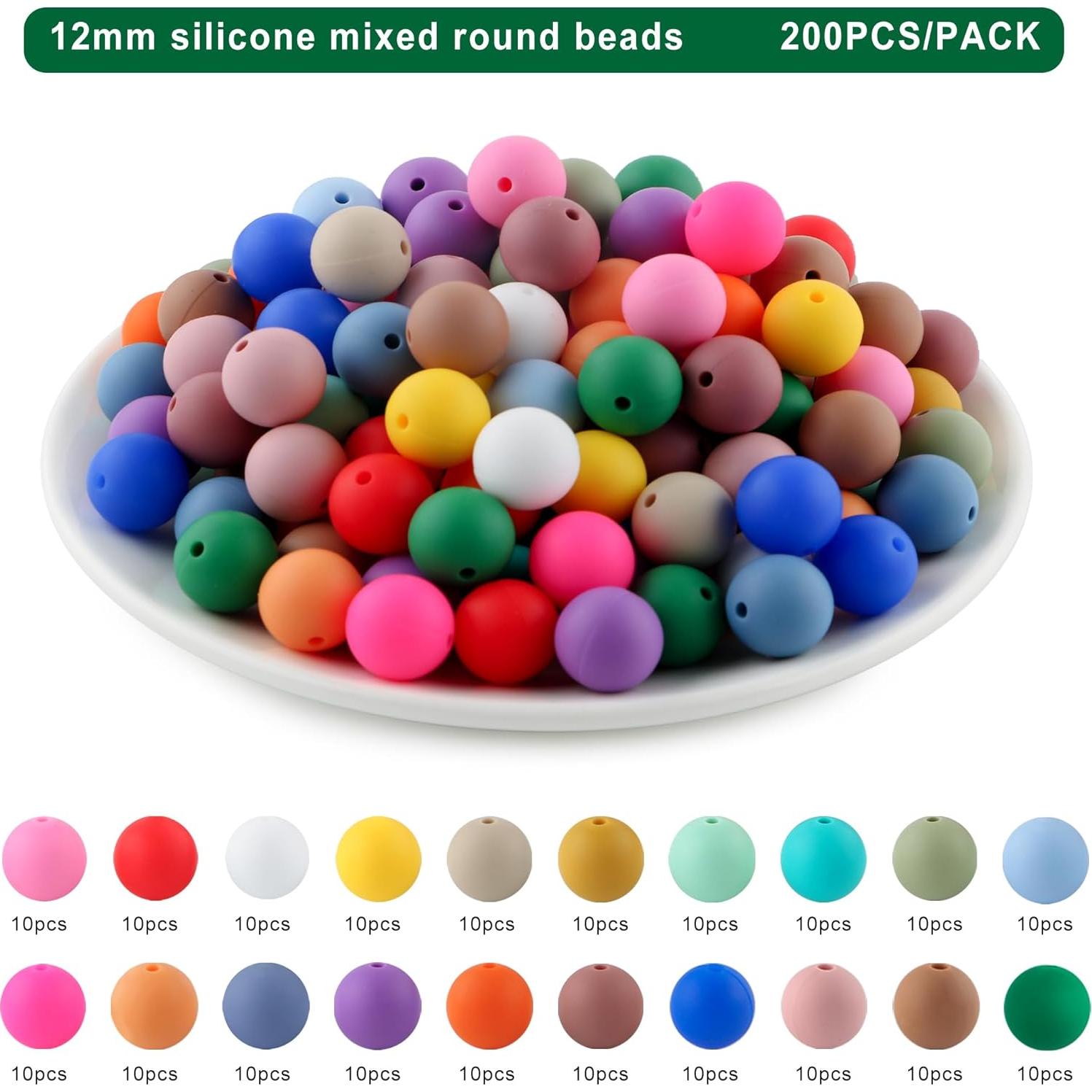 200 Perlas de Silicona Multicolor 12mm Lovyomi para Manualidades