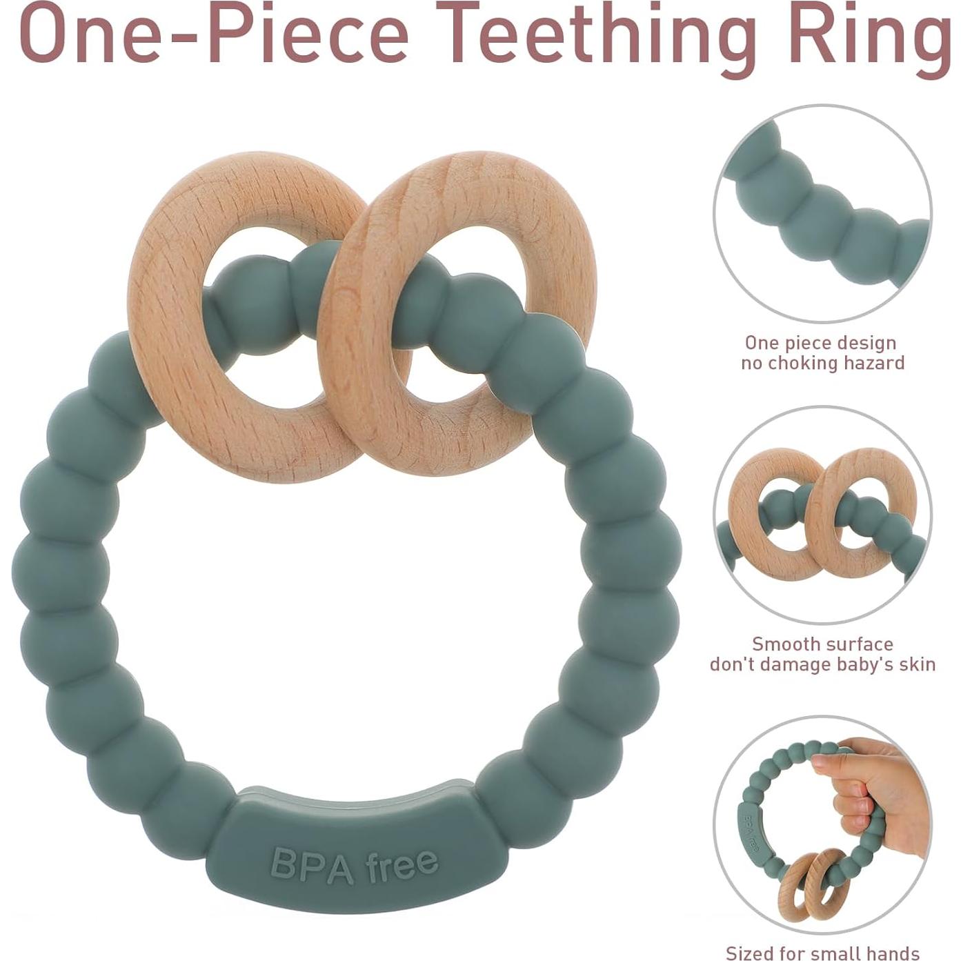 Anillo de Dentición para Bebés DB-0822 Silicona y Haya Rosa