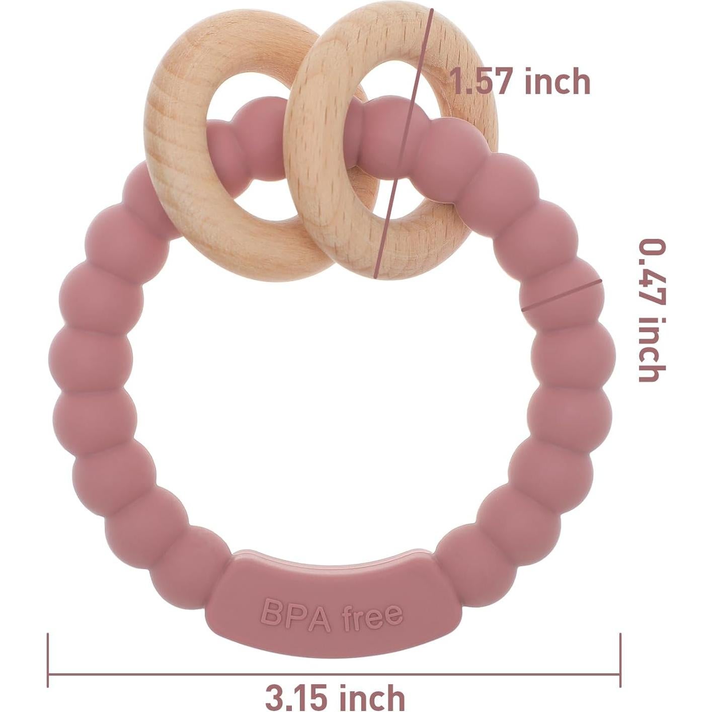 Anillo de Dentición para Bebés DB-0822 Silicona y Haya Rosa