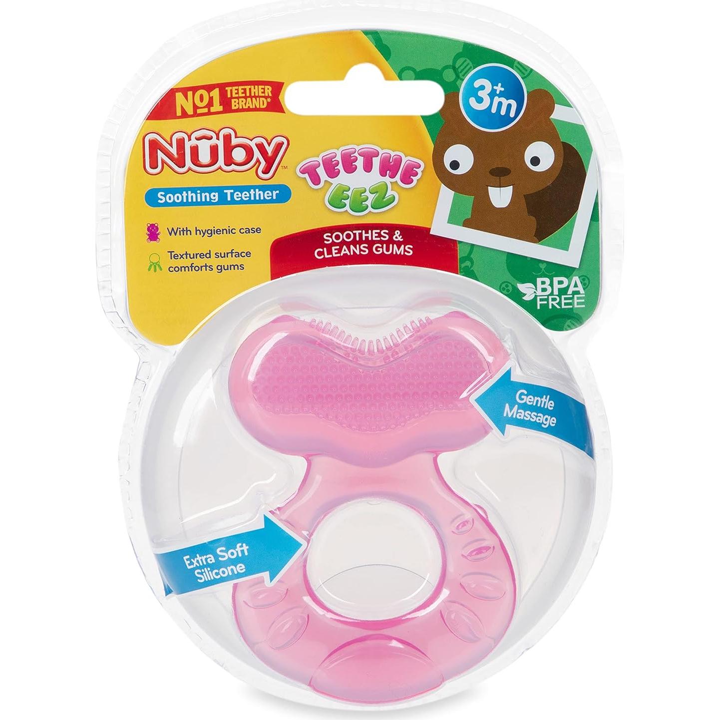 Mordedor Nuby Teethe-EEZ Silicona Rosa con Estuche Higiénico