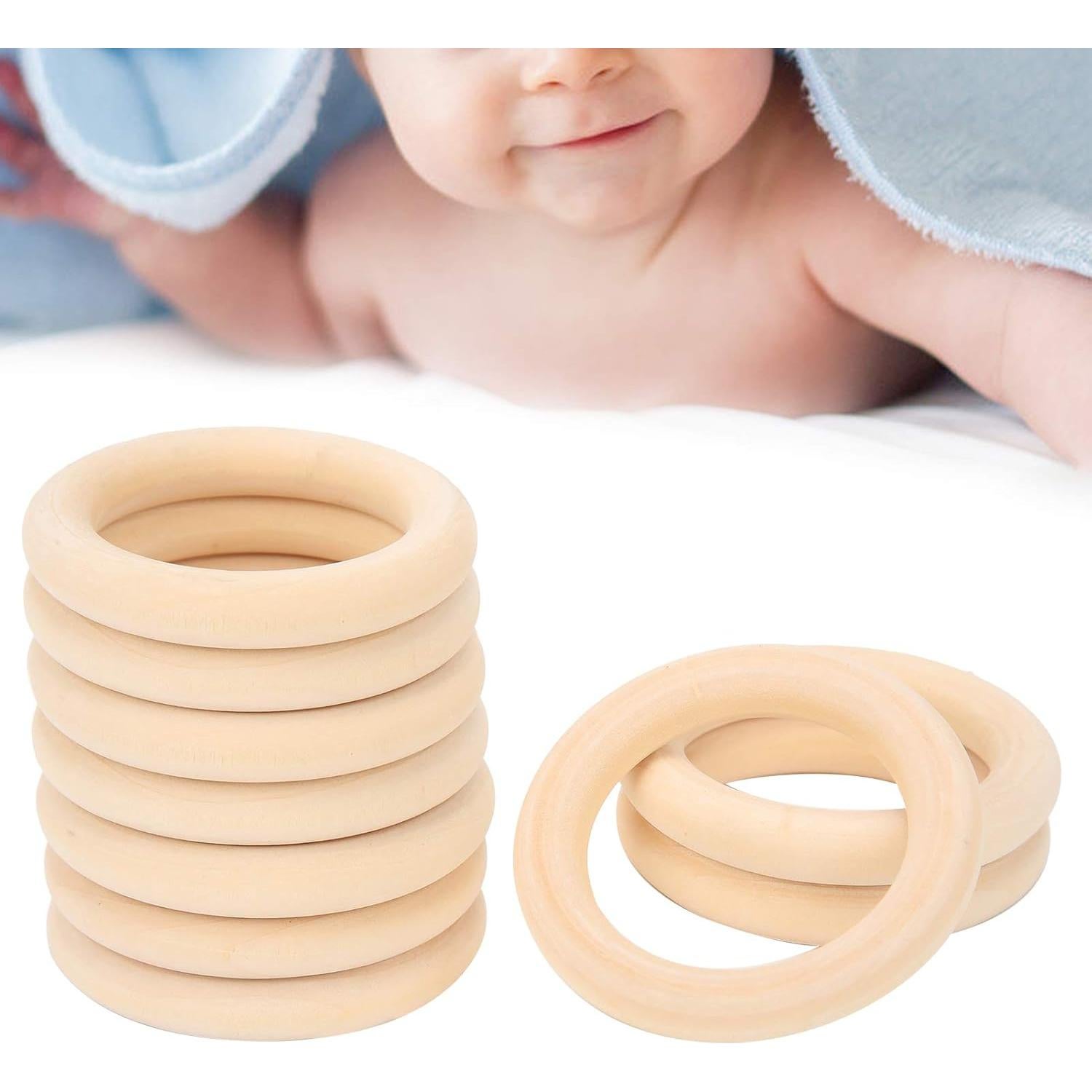 10 Anillos de Dentición de Madera para Bebés 65mm Ecológicos