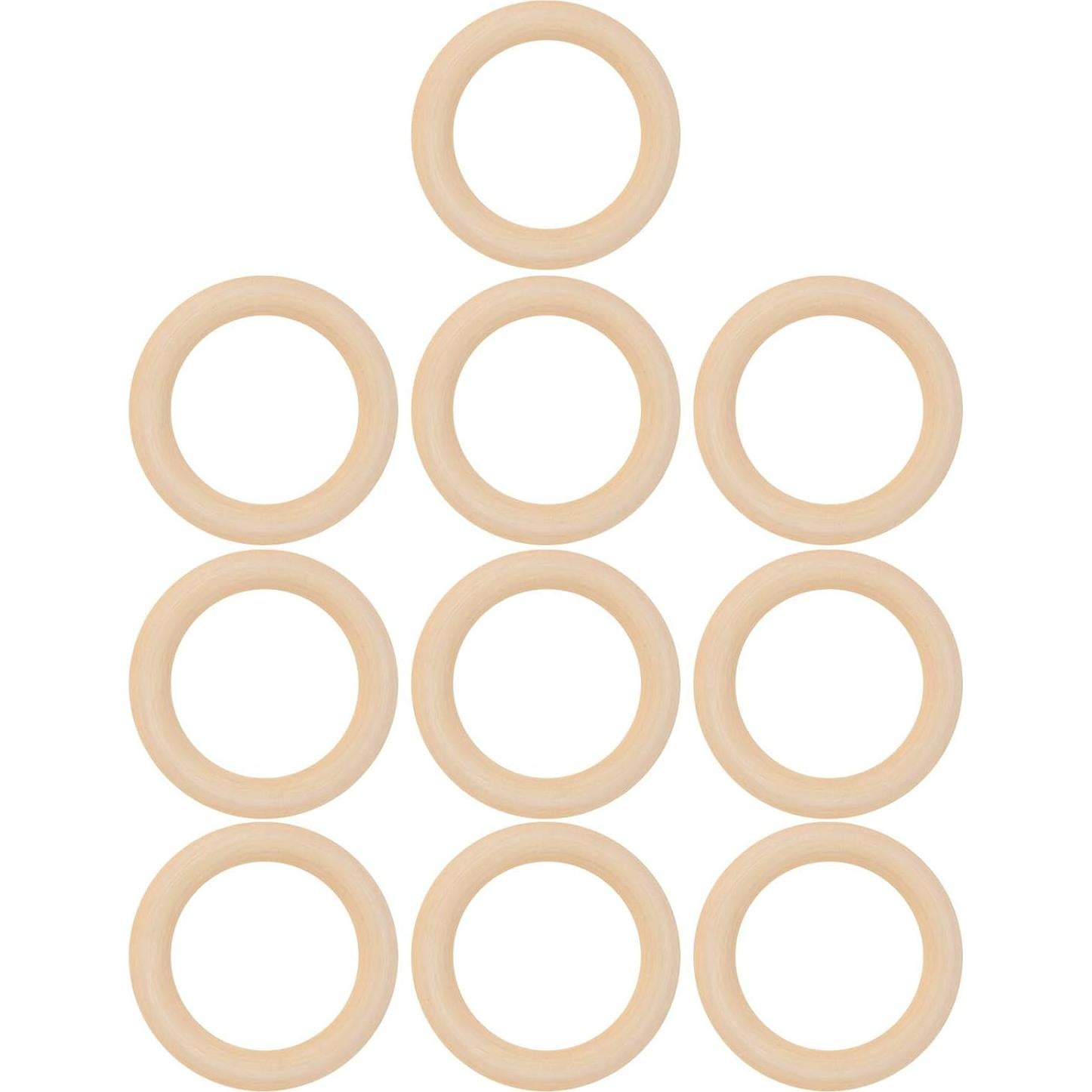 10 Anillos de Dentición de Madera para Bebés 65mm Ecológicos