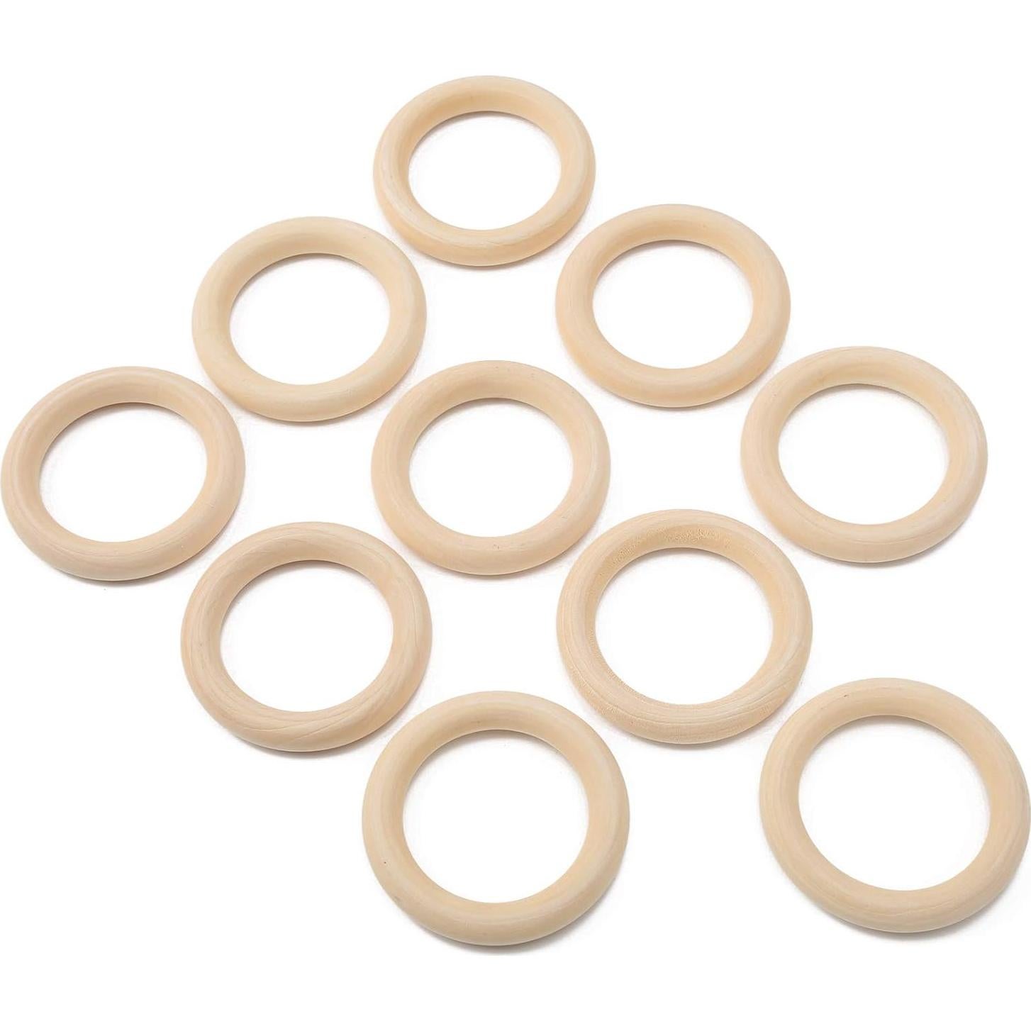 10 Anillos de Dentición de Madera para Bebés 65mm Ecológicos