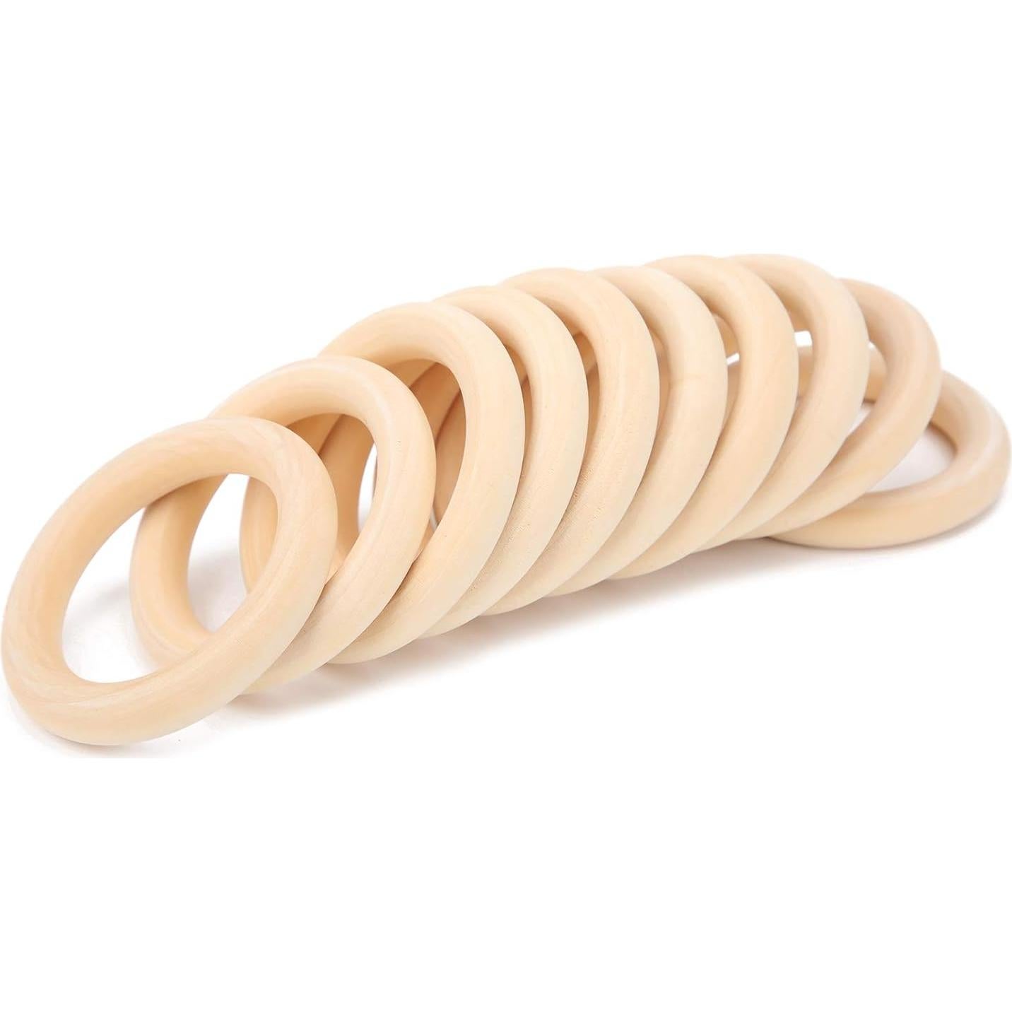 10 Anillos de Dentición de Madera para Bebés 65mm Ecológicos