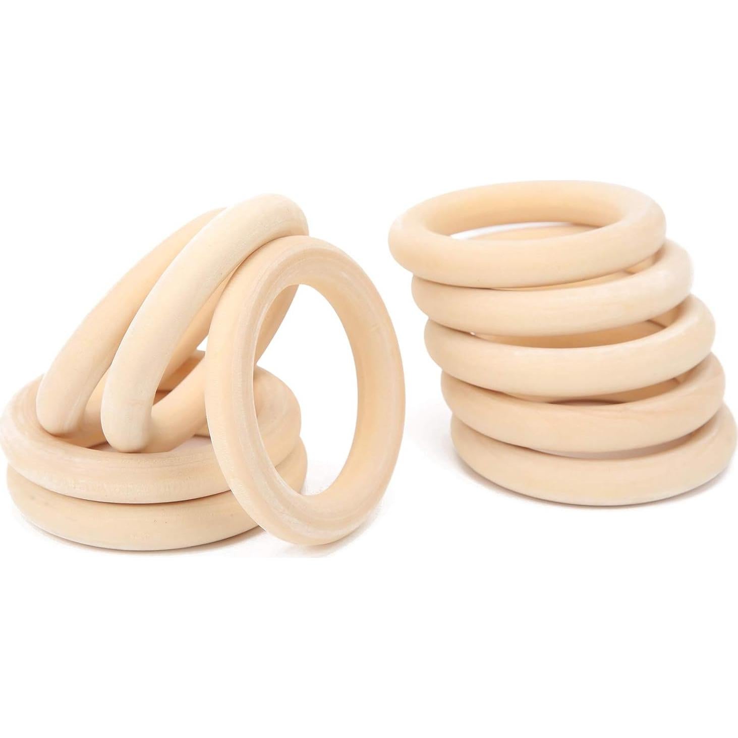 10 Anillos de Dentición de Madera para Bebés 65mm Ecológicos