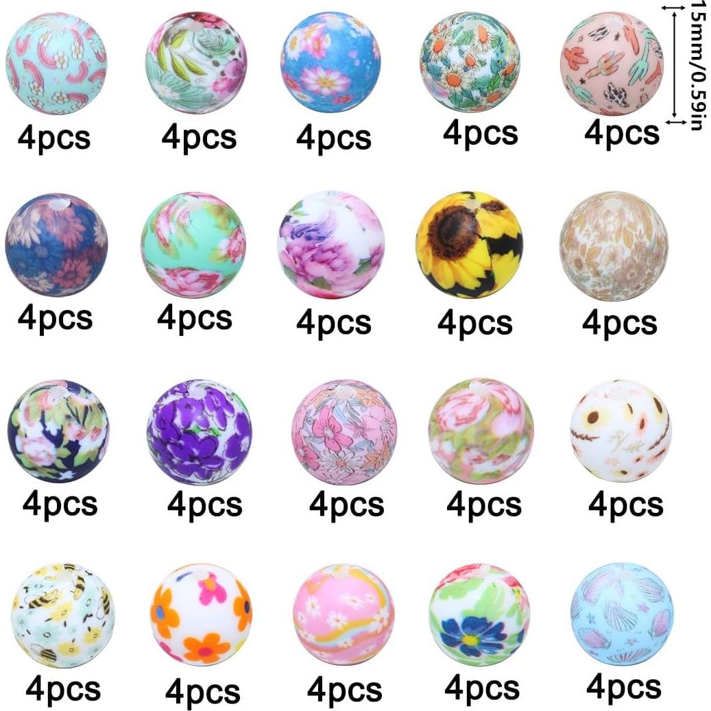 80 Perlas de Silicona MONSEALYT 15mm para Manualidades Flor