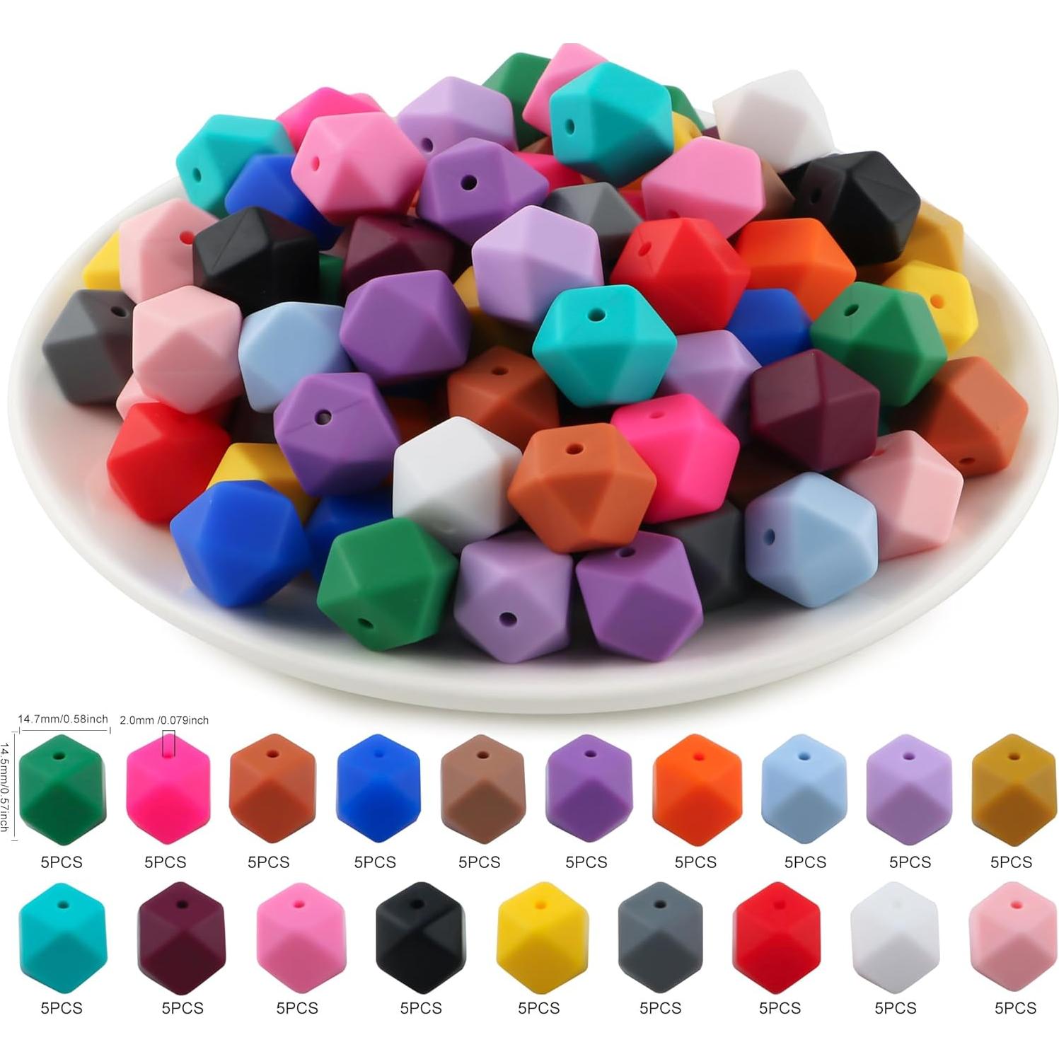 95 Cuentas Hexagonales de Silicona Lovyomi 14mm Multicolor