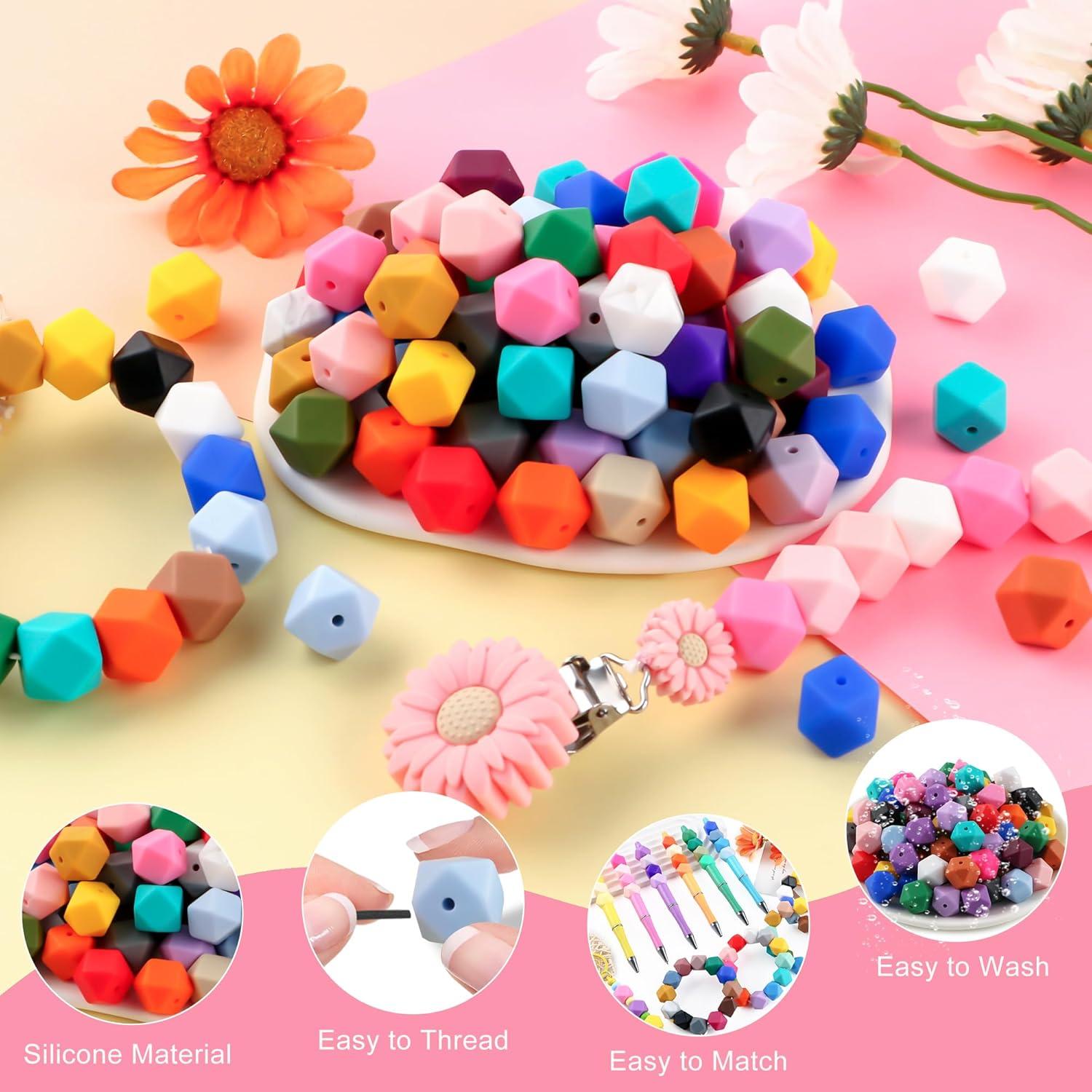 95 Cuentas Hexagonales de Silicona Lovyomi 14mm Multicolor