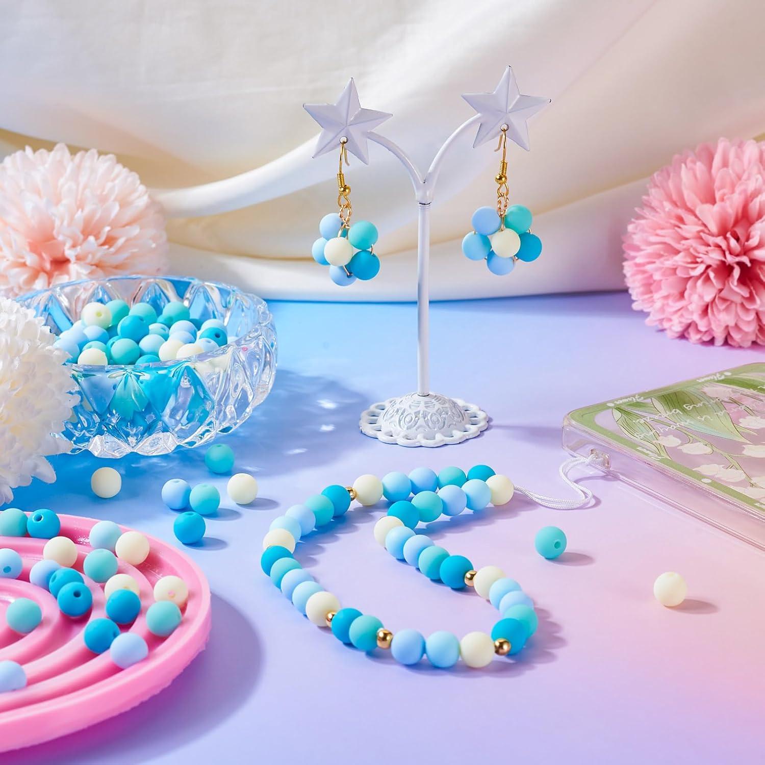 Perlas de Acrílico y Silicona FASHEWELRY 192 Pcs 8mm Turquesa