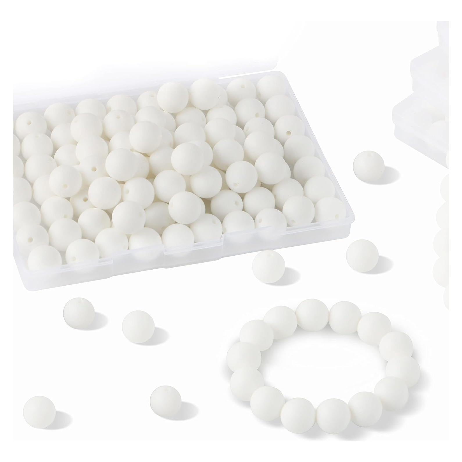 Sunrony 70pcs Silicone Beads for Keychain Making Necklace, Bulk Round 15mm Silicone Beads for Pens (White)