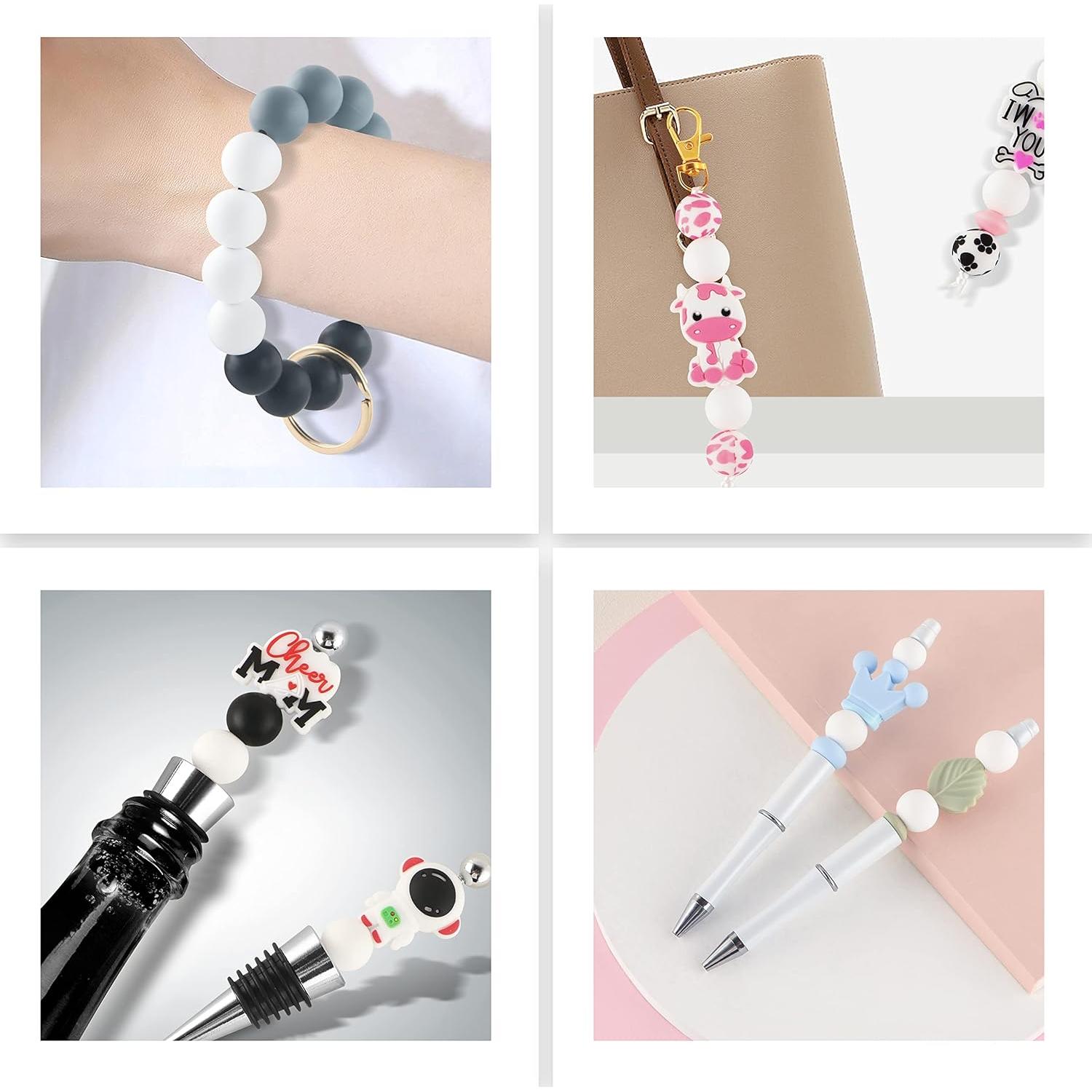 Sunrony 70pcs Silicone Beads for Keychain Making Necklace, Bulk Round 15mm Silicone Beads for Pens (White)